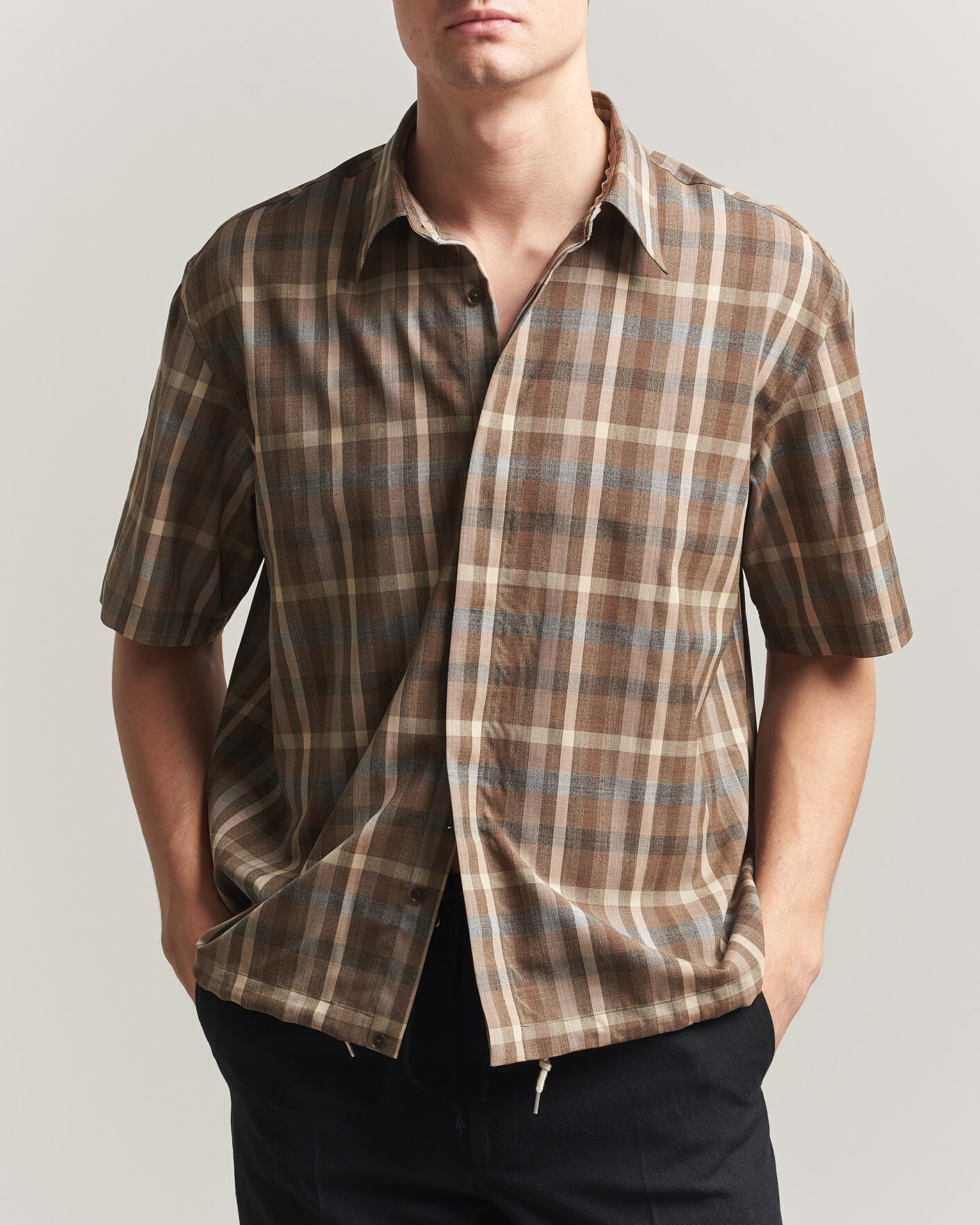 Uomini | Camicie | Auralee | Tropical Wool Half Sleeve Shirt Brown Check