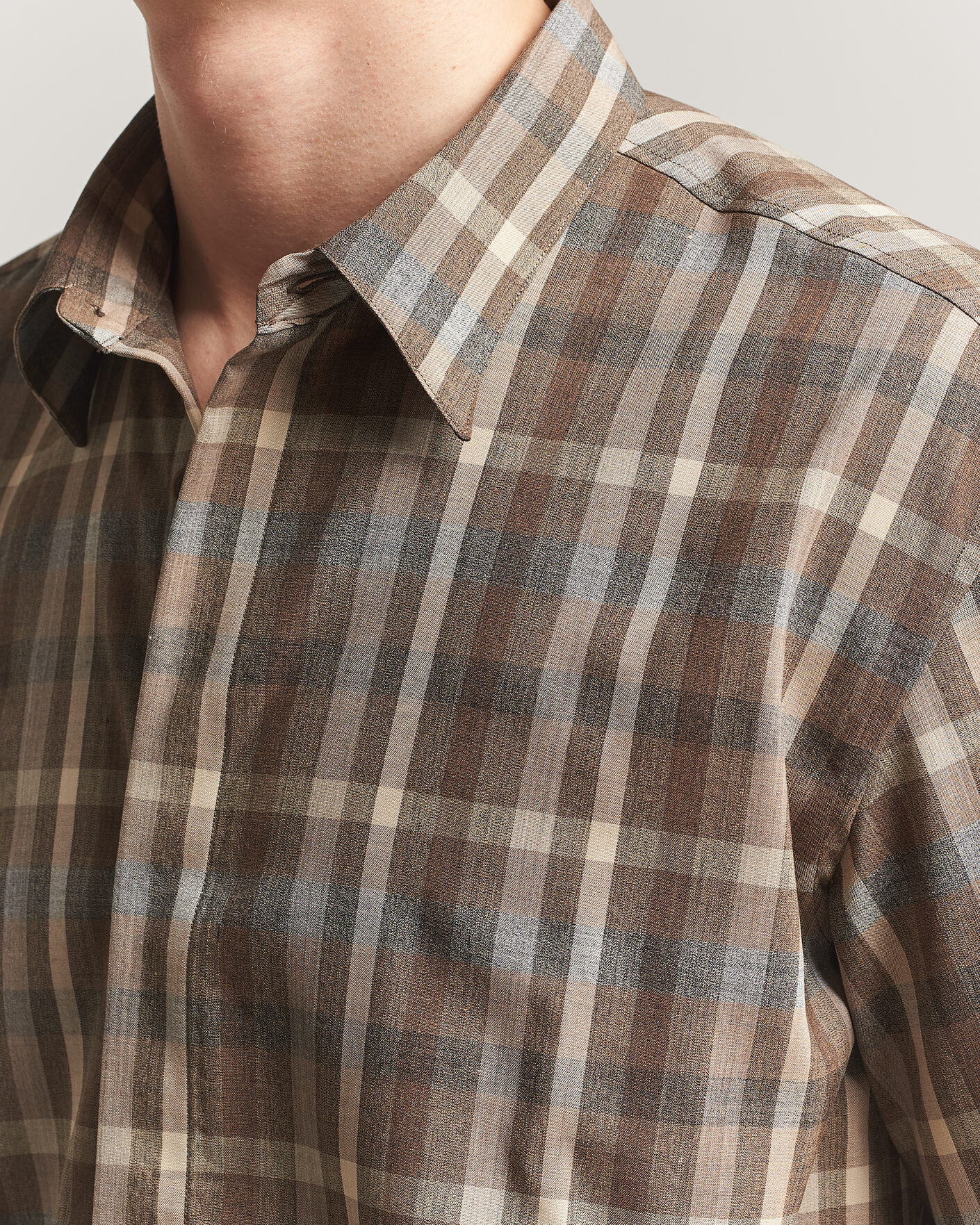 Uomini | Camicie | Auralee | Tropical Wool Half Sleeve Shirt Brown Check