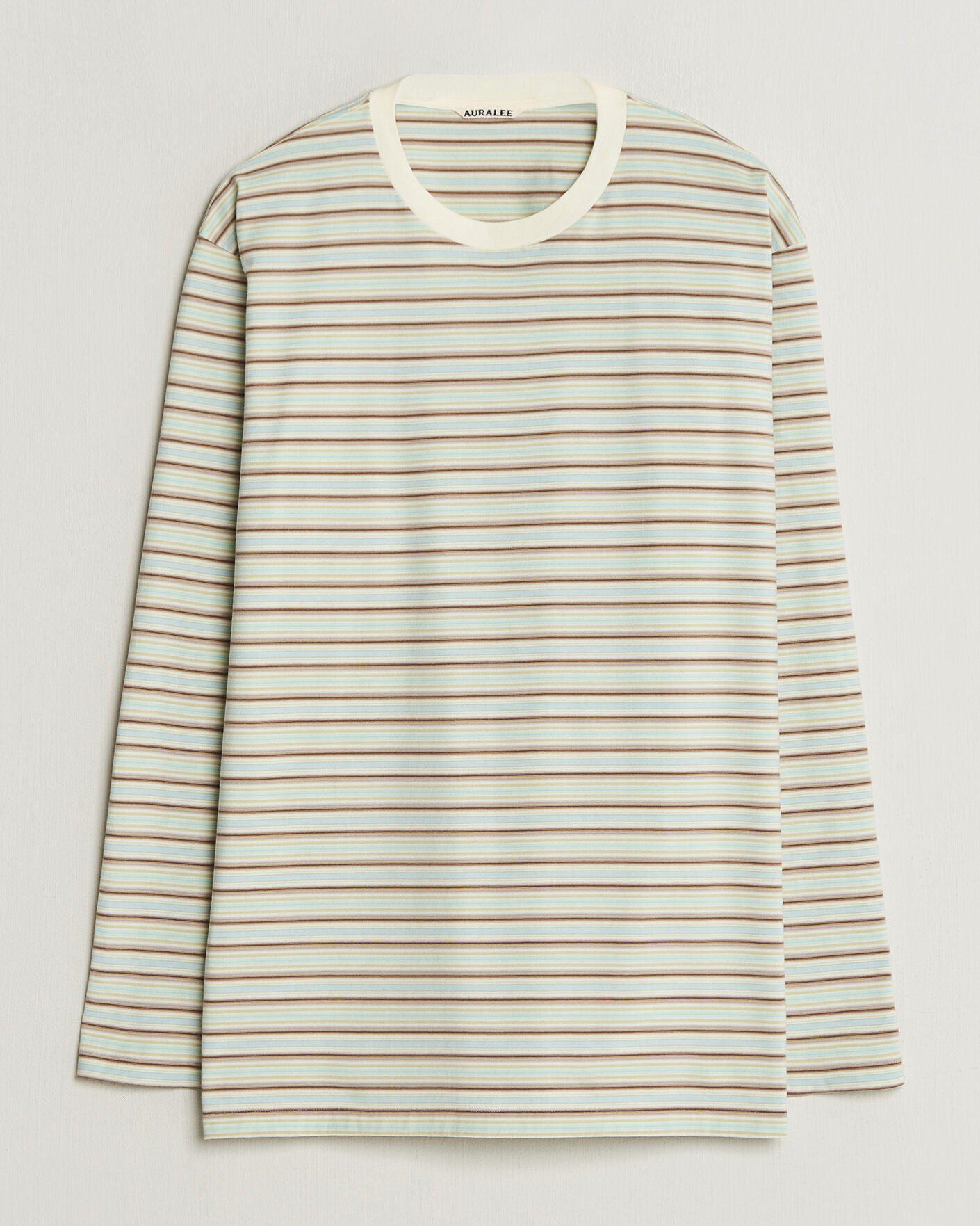 Uomini | T-shirt | Auralee | Long Sleeve Cotton T-Shirt Mint Stripe