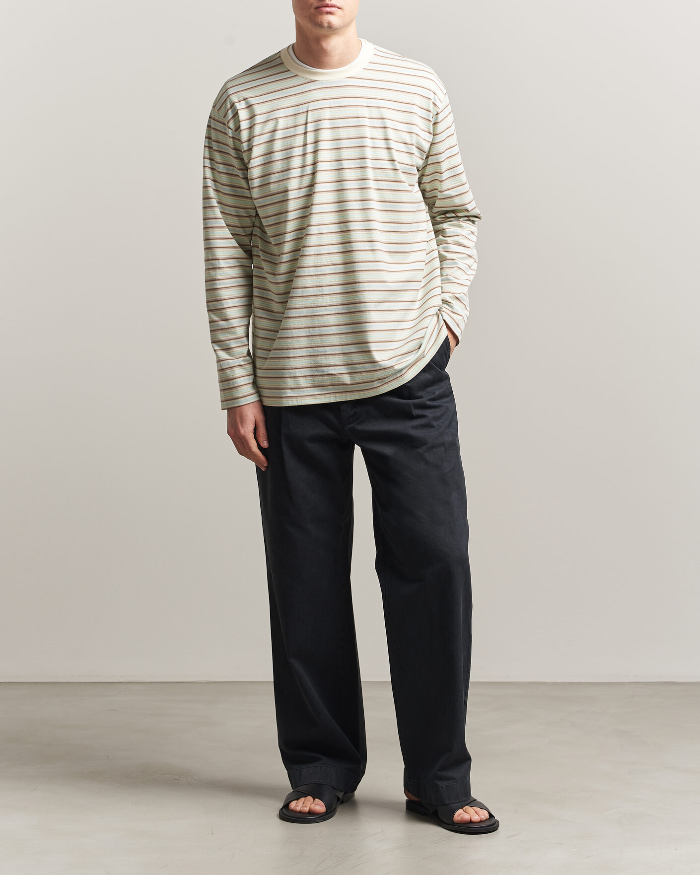 Uomini | T-shirt | Auralee | Long Sleeve Cotton T-Shirt Mint Stripe