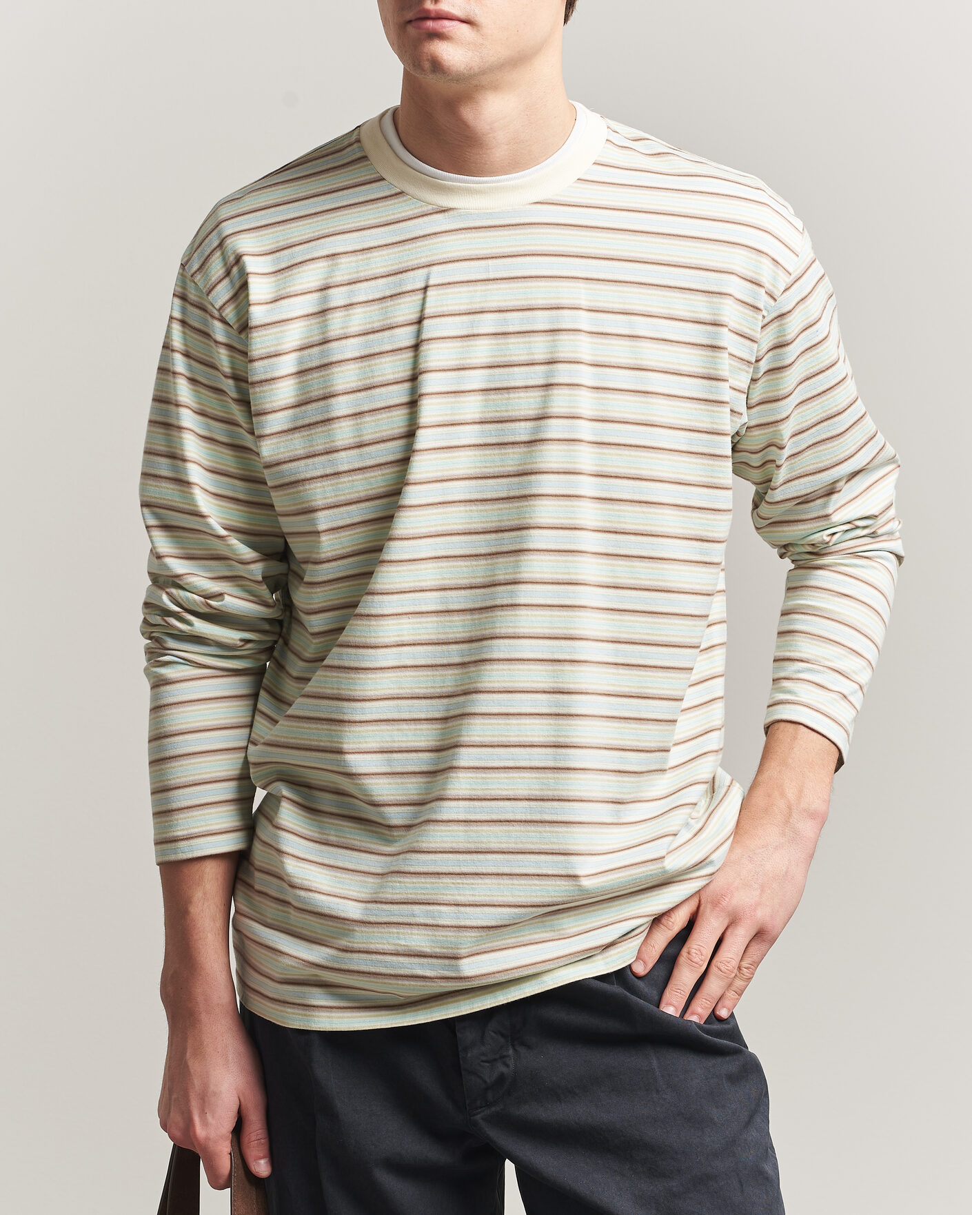 Uomini | T-shirt | Auralee | Long Sleeve Cotton T-Shirt Mint Stripe