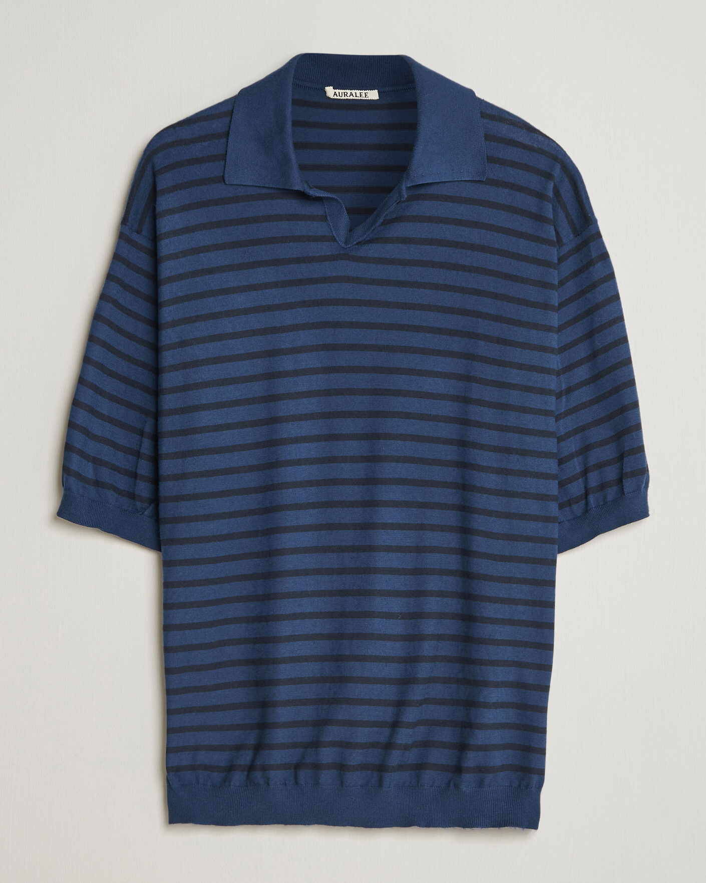 Uomini | Polo | Auralee | Cotton Knit Skipper Polo Navy Stripe