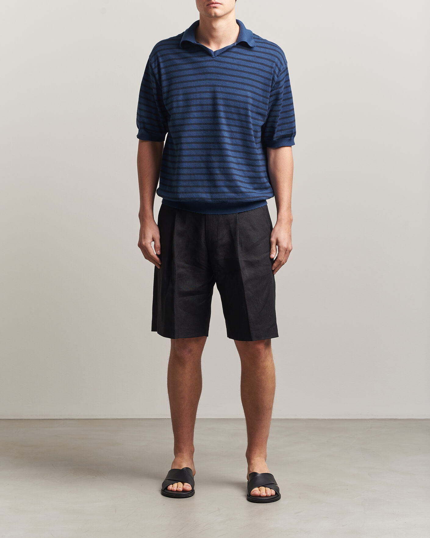 Uomini | Polo | Auralee | Cotton Knit Skipper Polo Navy Stripe