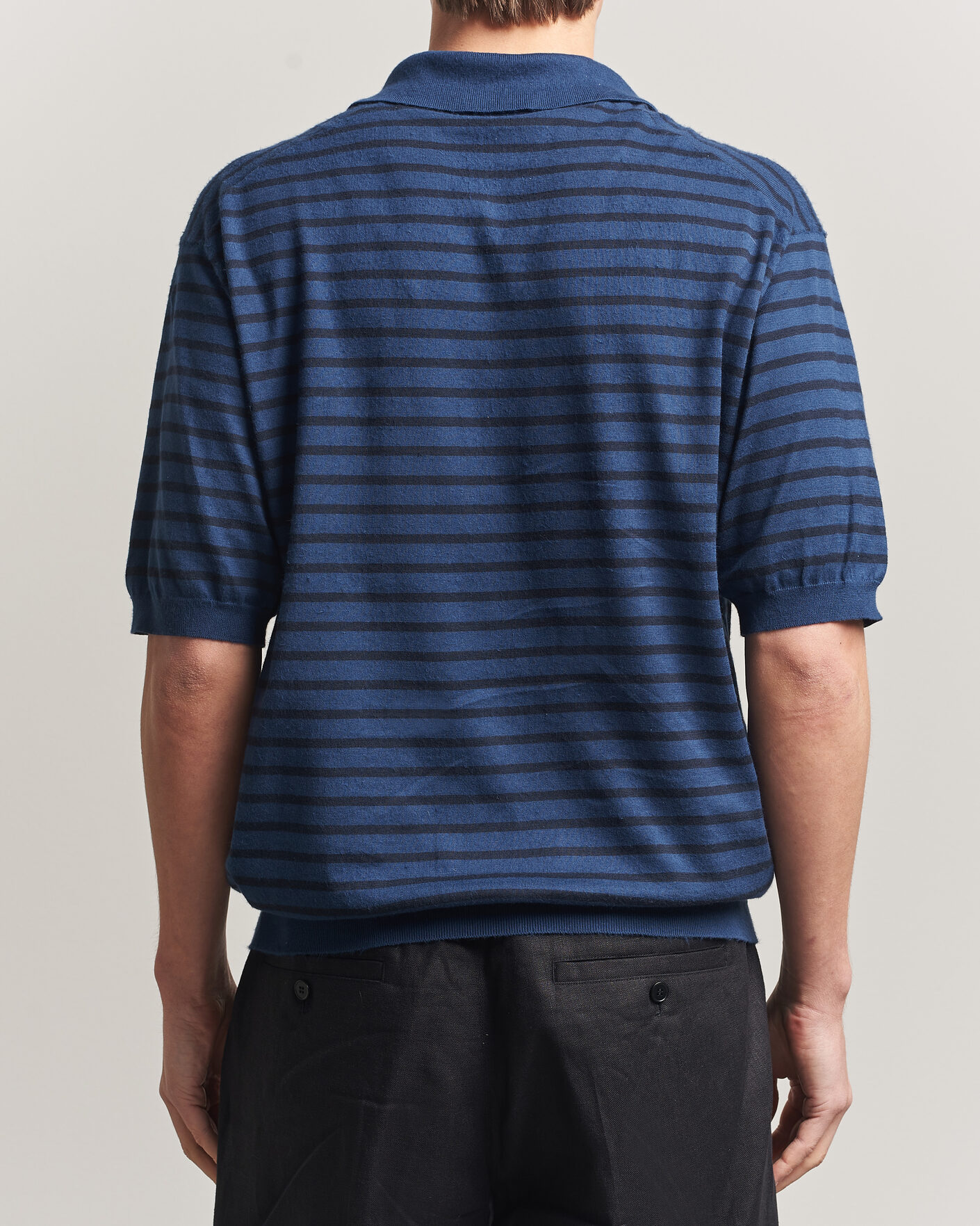 Uomini | Polo | Auralee | Cotton Knit Skipper Polo Navy Stripe