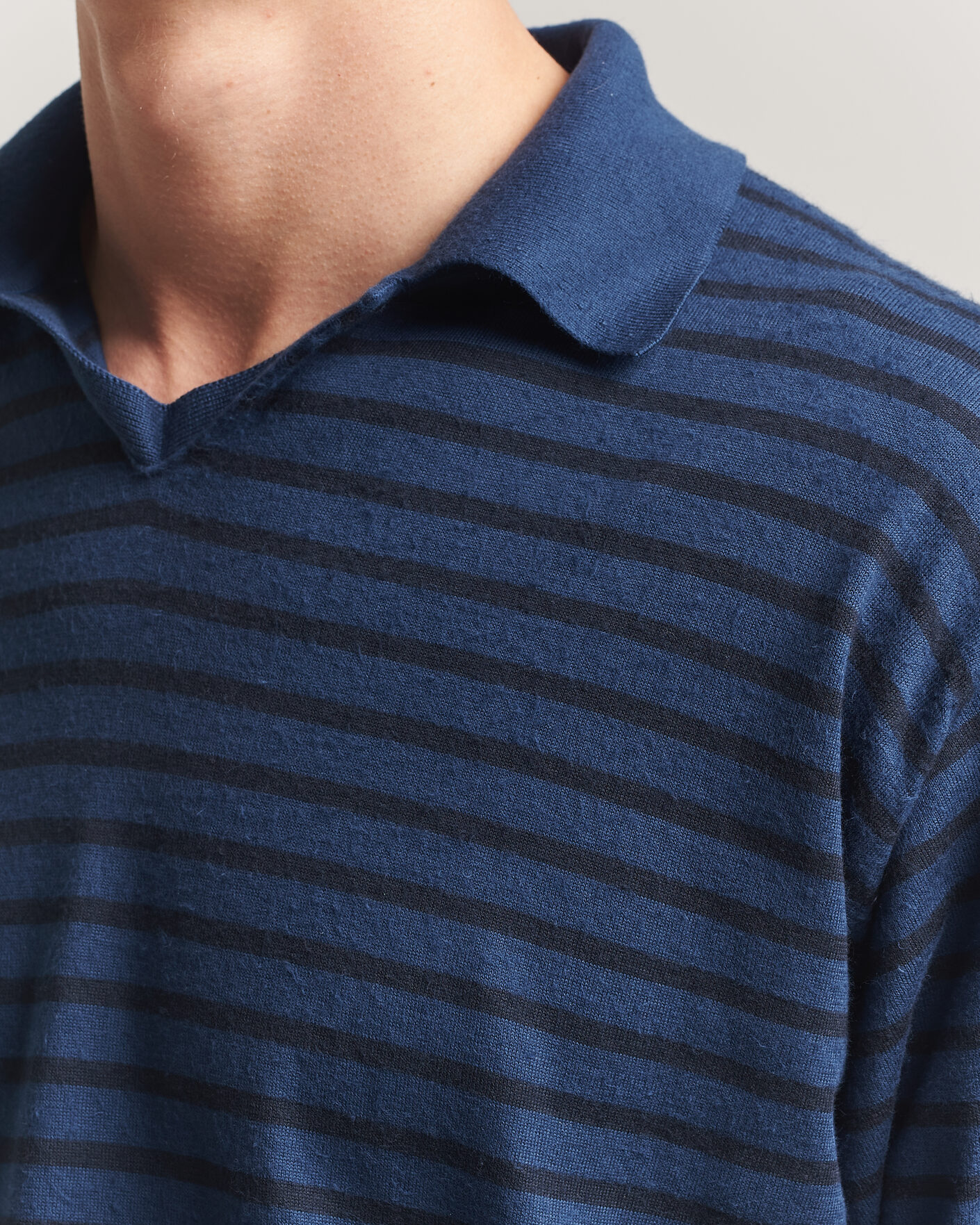 Uomini | Polo | Auralee | Cotton Knit Skipper Polo Navy Stripe