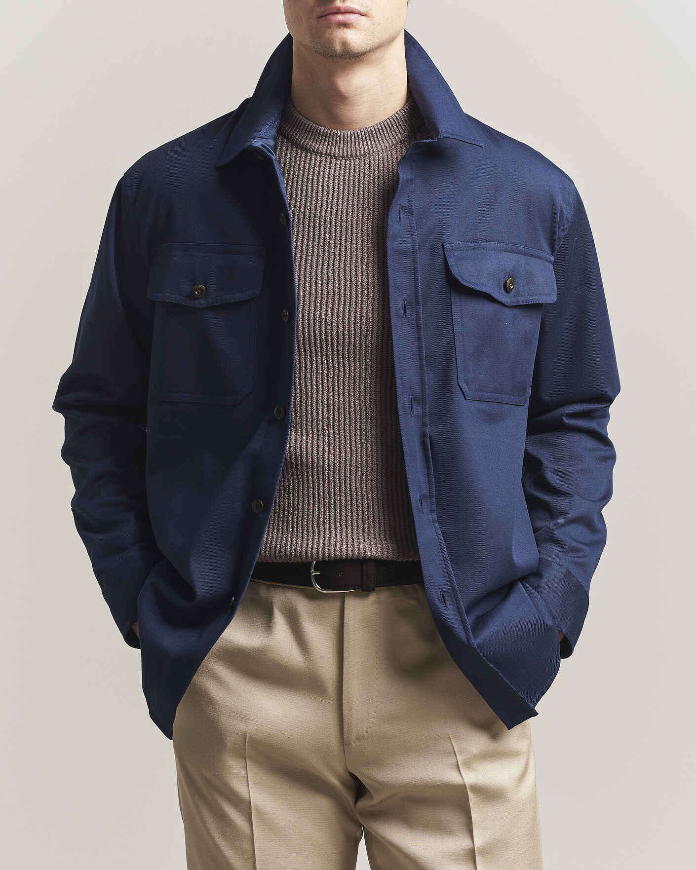 Uomini | Camicie | Caruso | Twill Cotton Overshirt Navy