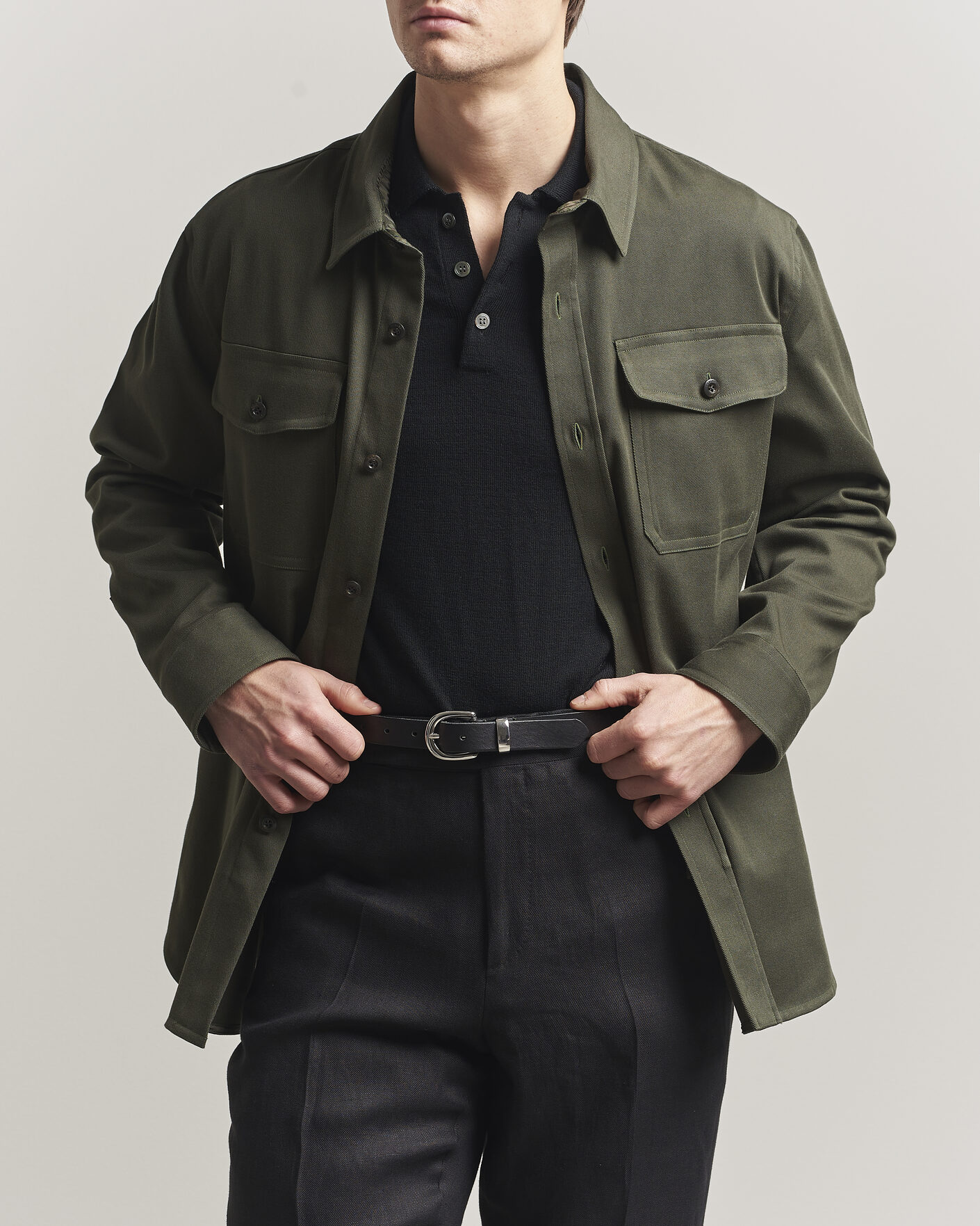 Uomini | Camicie | Caruso | Twill Cotton Overshirt Dark Green