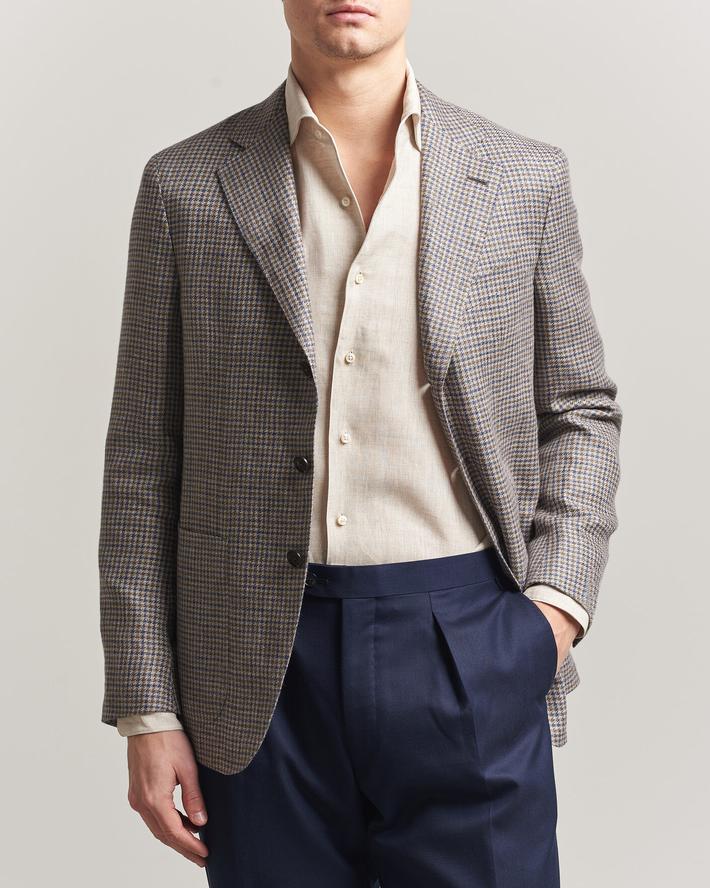Uomini | Blazers | Caruso | Aida Linen/Wool Blazer Navy/Grey Check