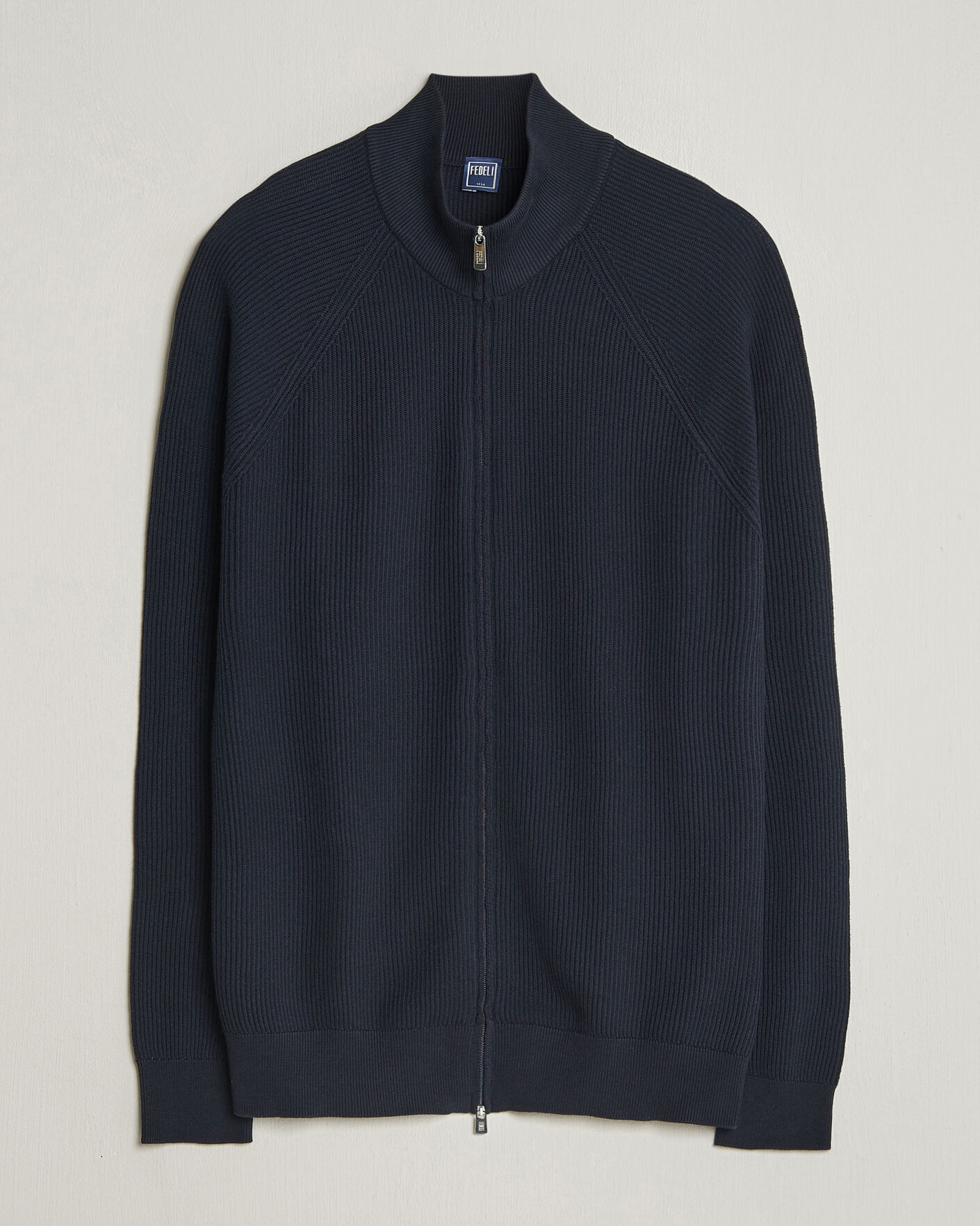Uomini | Maglieria | Fedeli | Giza Cotton Full Zip Sweater Navy