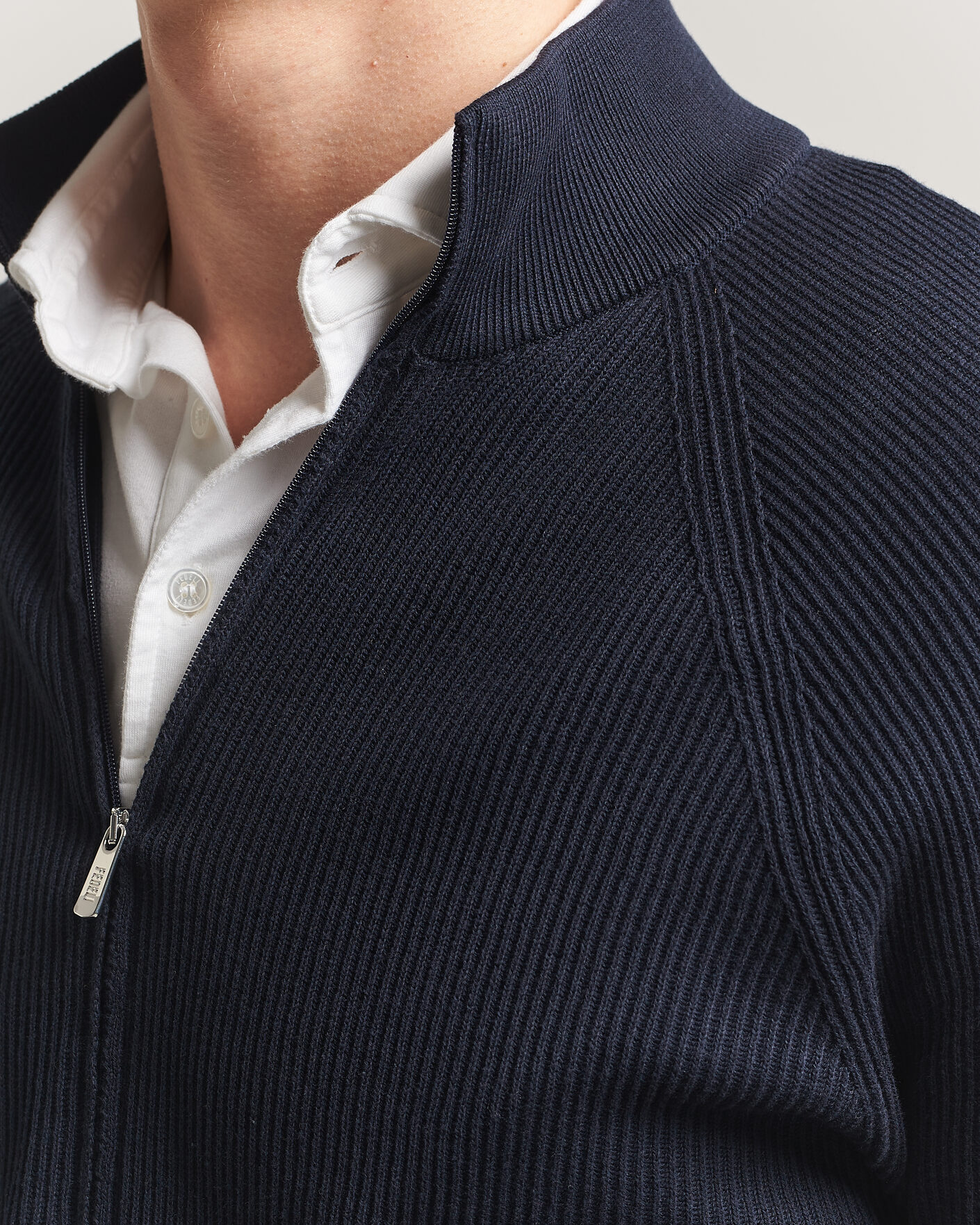Uomini | Maglieria | Fedeli | Giza Cotton Full Zip Sweater Navy