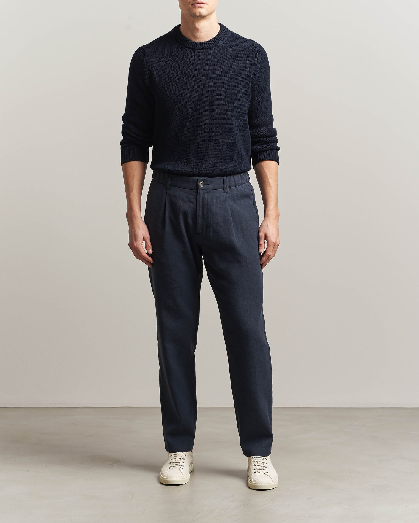 Uomini | Pantaloni | Herno | Cotton/Linen Drawstring Pants Navy