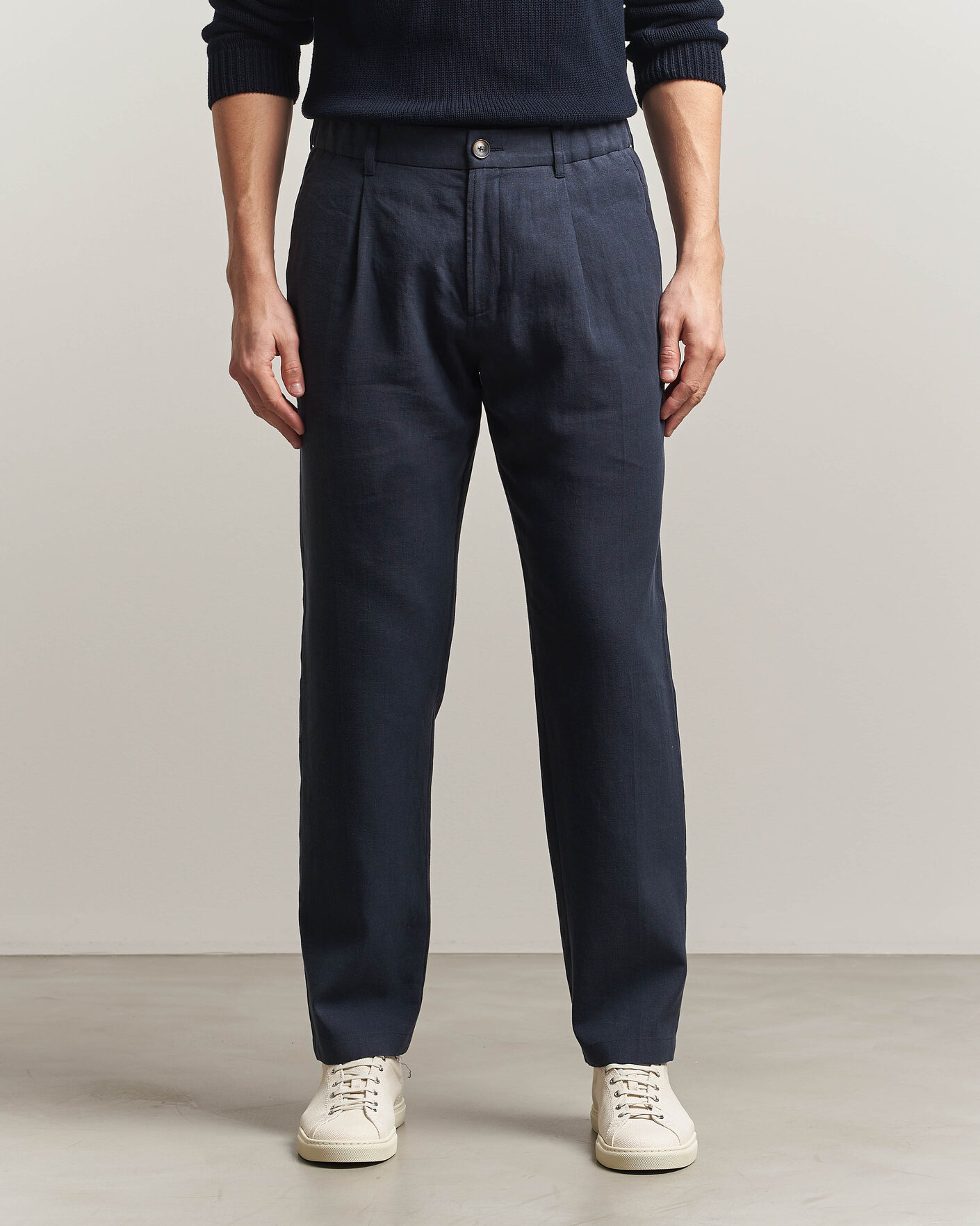 Uomini | Pantaloni | Herno | Cotton/Linen Drawstring Pants Navy
