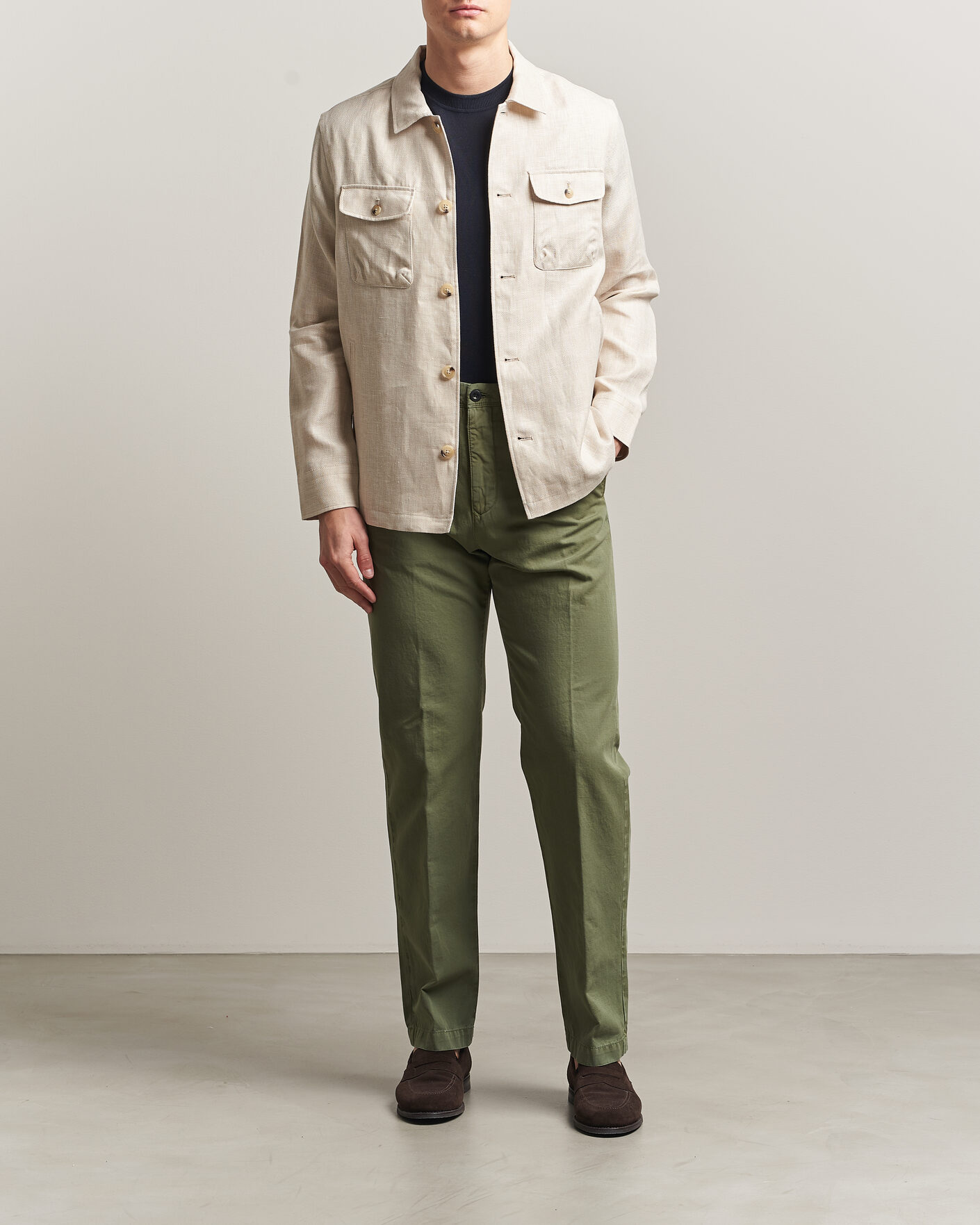 Uomini | Pantaloni | Incotex | Regular Fit Cotton/Linen Slacks Military