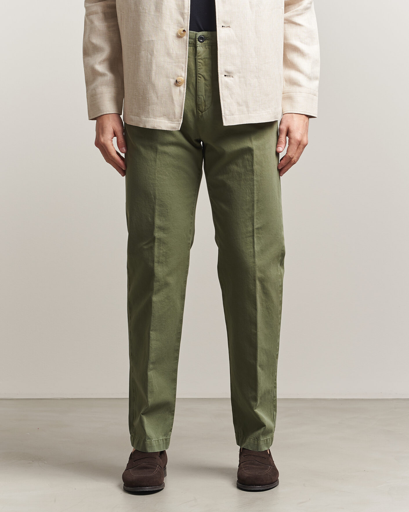 Uomini | Pantaloni | Incotex | Regular Fit Cotton/Linen Slacks Military