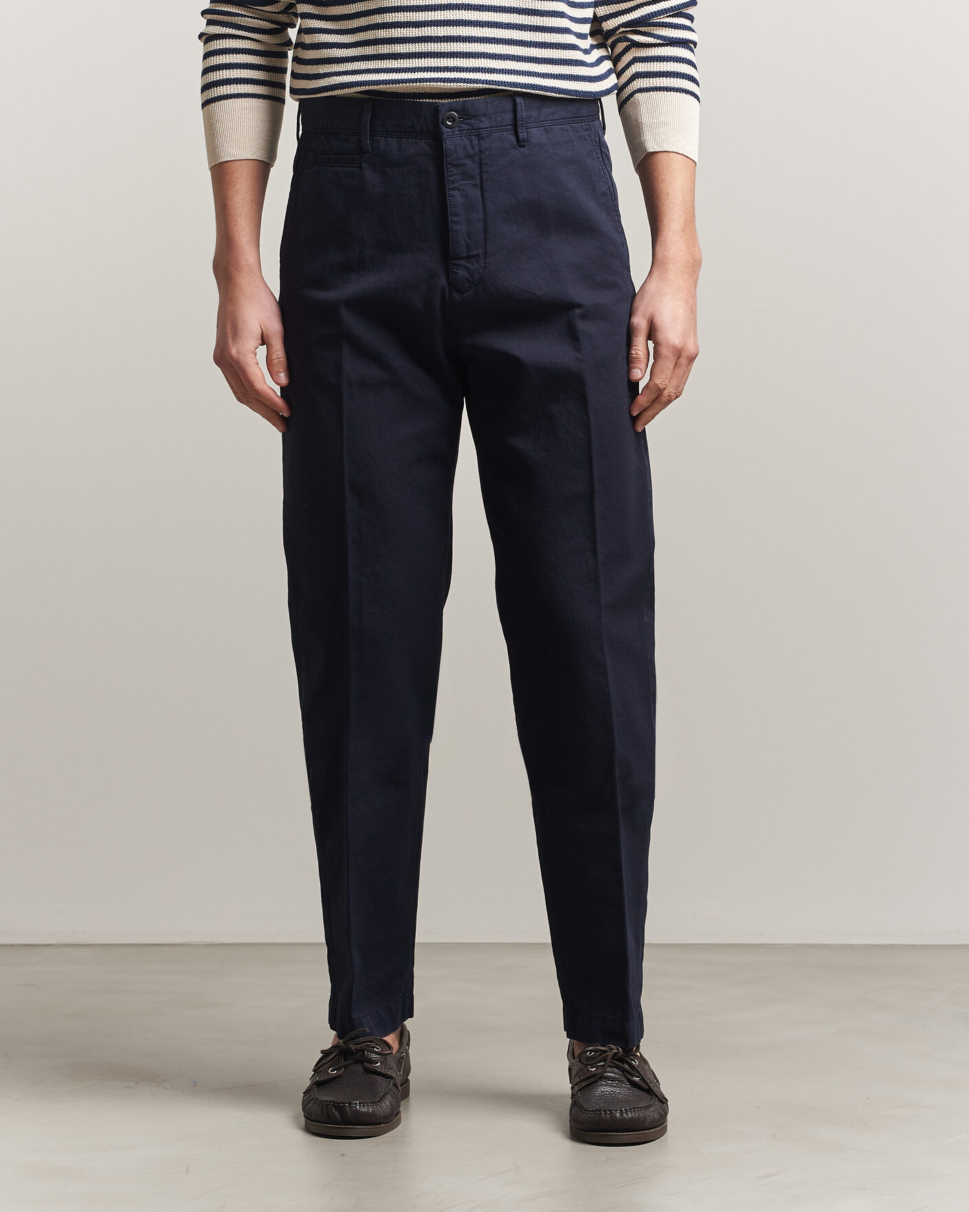 Uomini | Pantaloni | Incotex | Regular Fit Cotton/Linen Slacks Navy