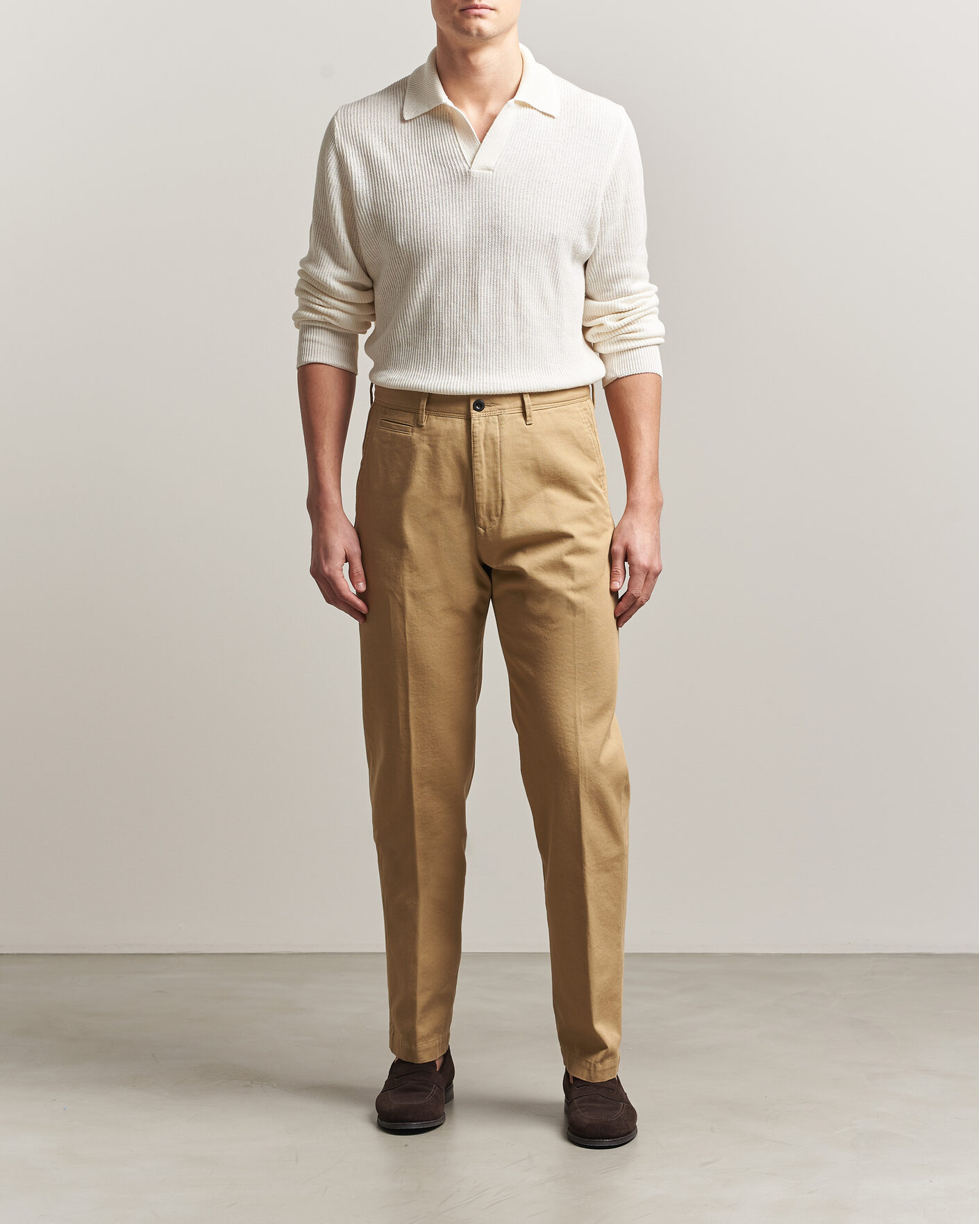Uomini | Pantaloni | Incotex | Regular Fit Uniform Cotton Slacks Khaki