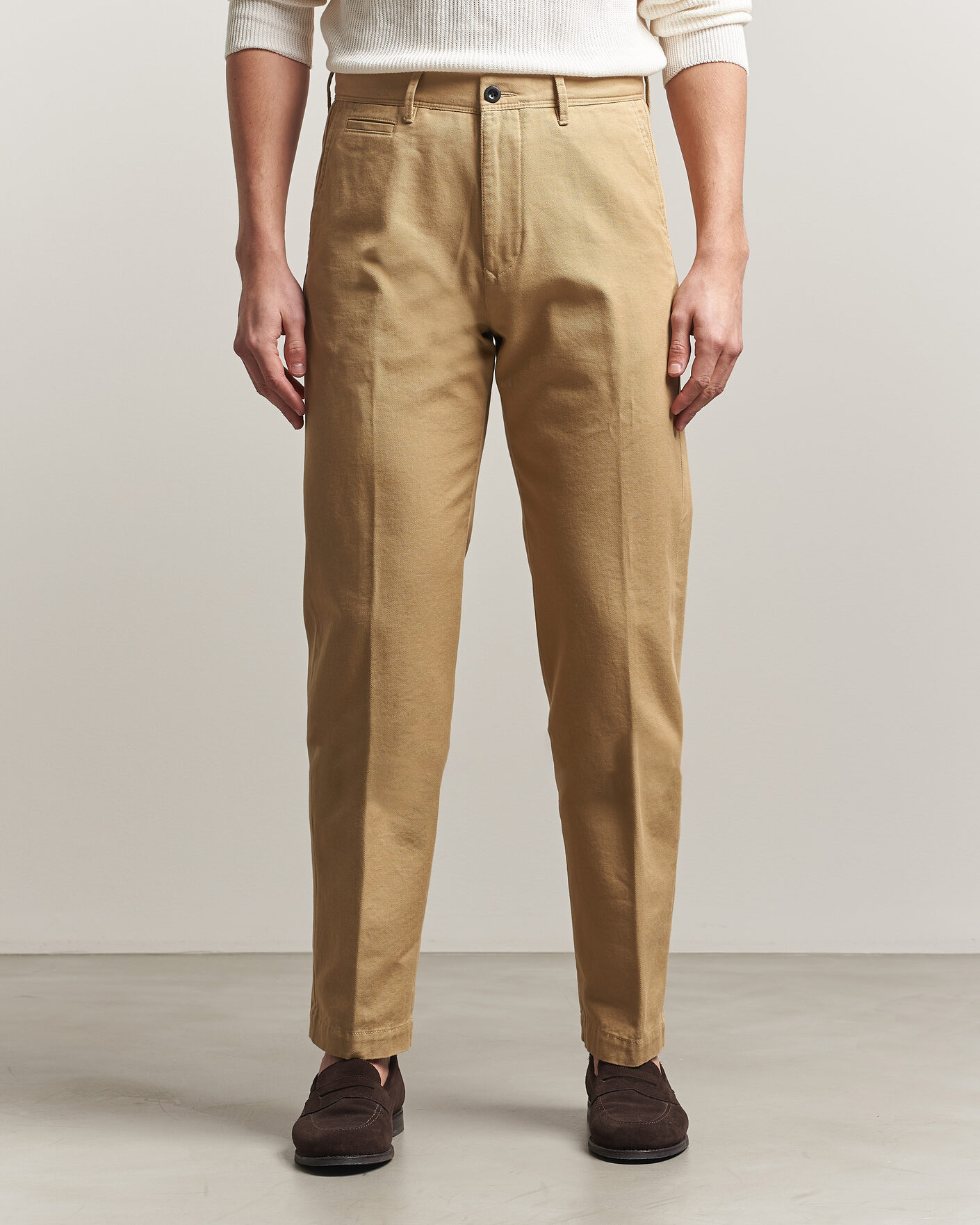 Uomini | Pantaloni | Incotex | Regular Fit Uniform Cotton Slacks Khaki