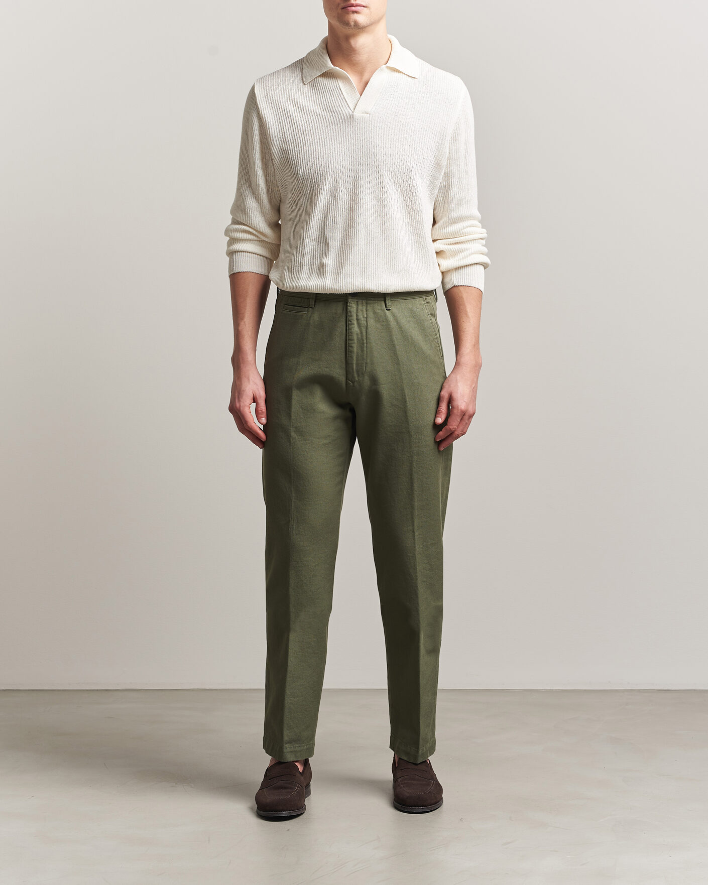 Uomini | Pantaloni | Incotex | Regular Fit Uniform Cotton Slacks Military