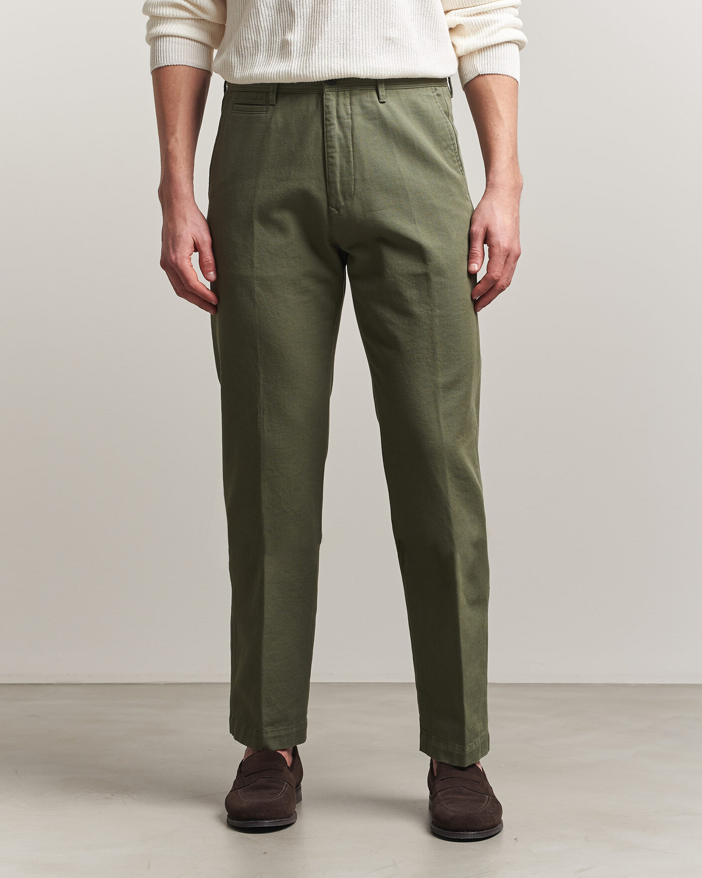 Uomini | Pantaloni | Incotex | Regular Fit Uniform Cotton Slacks Military