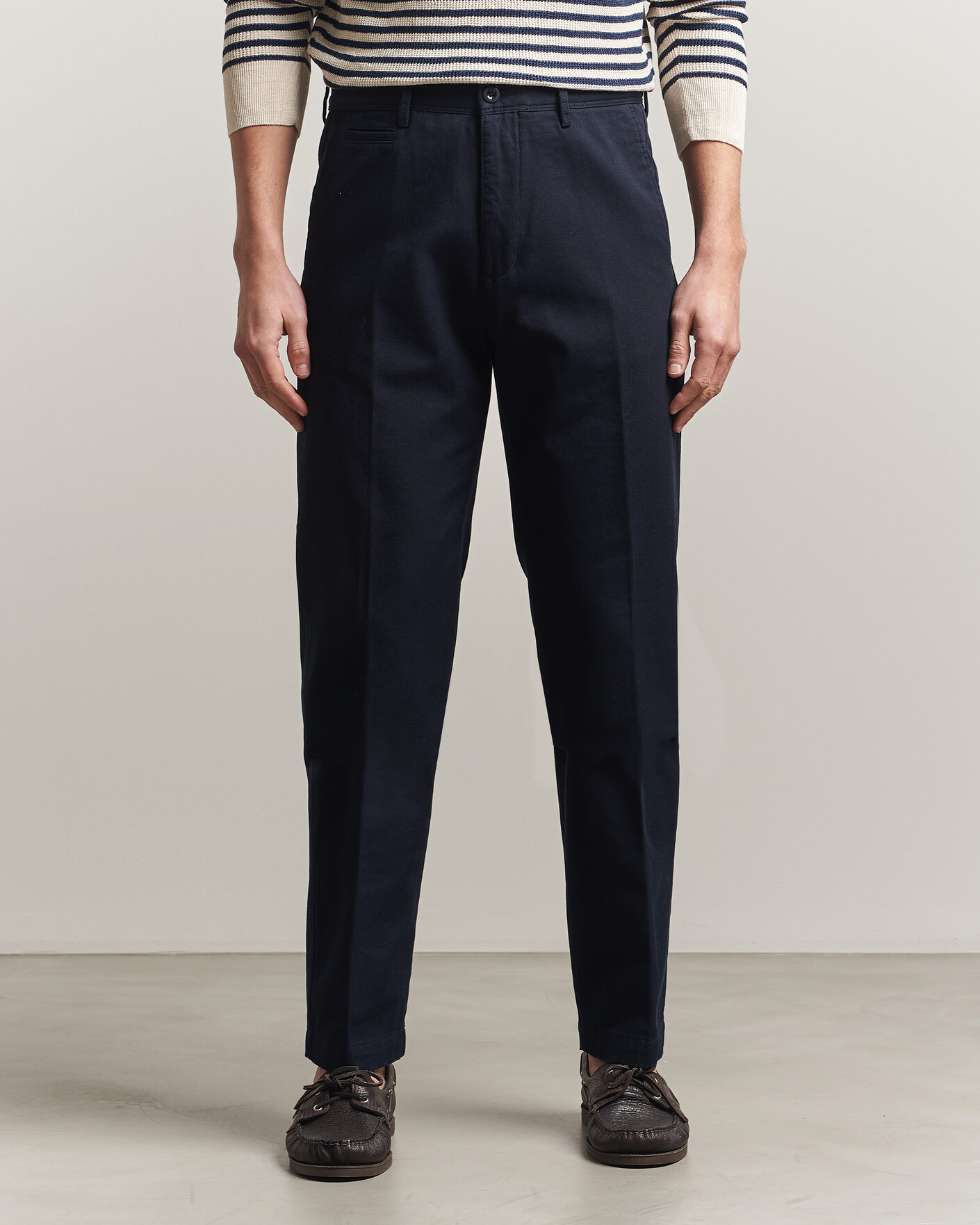 Uomini | Pantaloni | Incotex | Regular Fit Uniform Cotton Slacks Navy