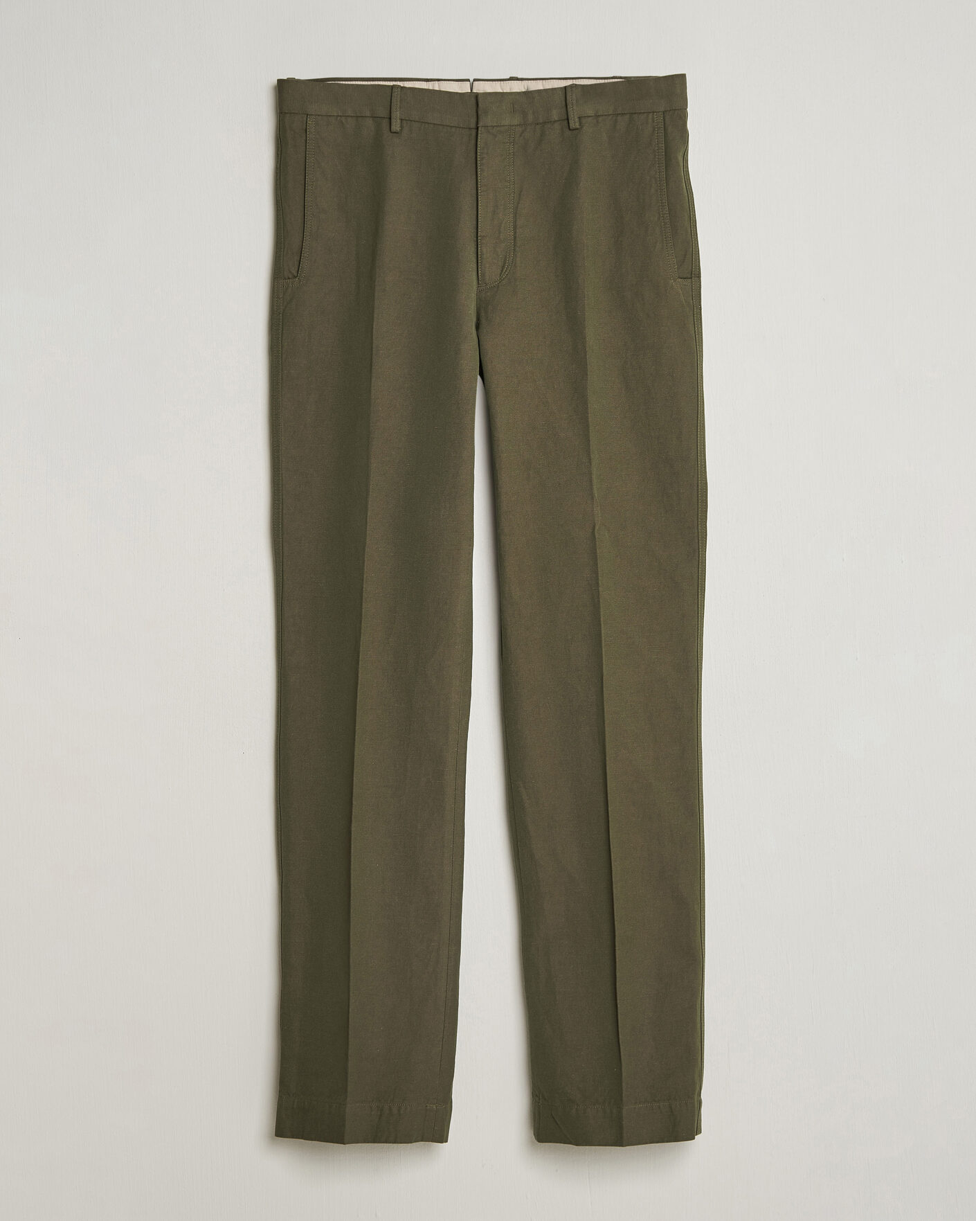 Uomini | Pantaloni | Incotex | Regular Fit Cotton/Linen Drill Trousers Military