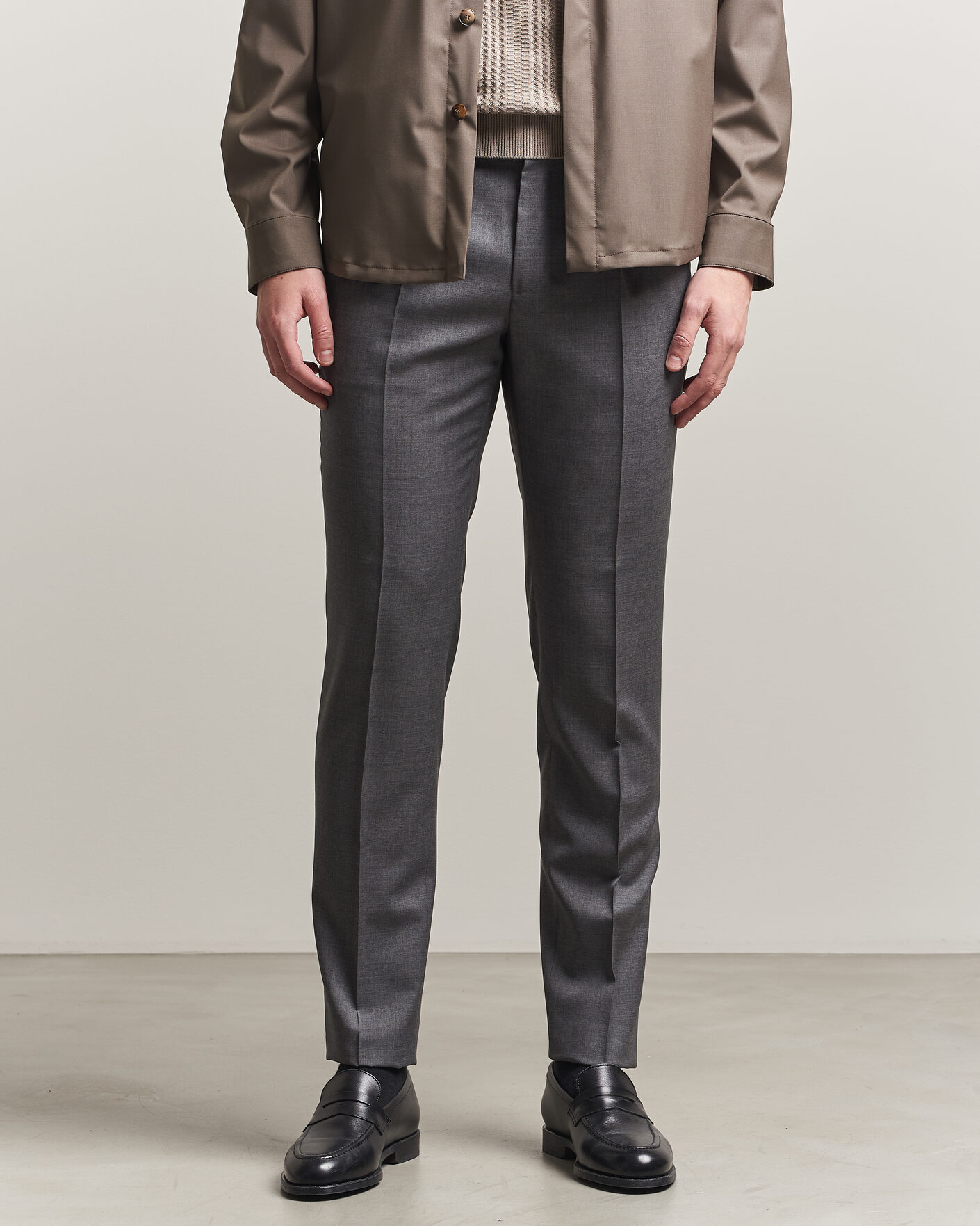 Uomini | Pantaloni | Incotex | Regular Fit Super 100s Wool Pants Grey Melange