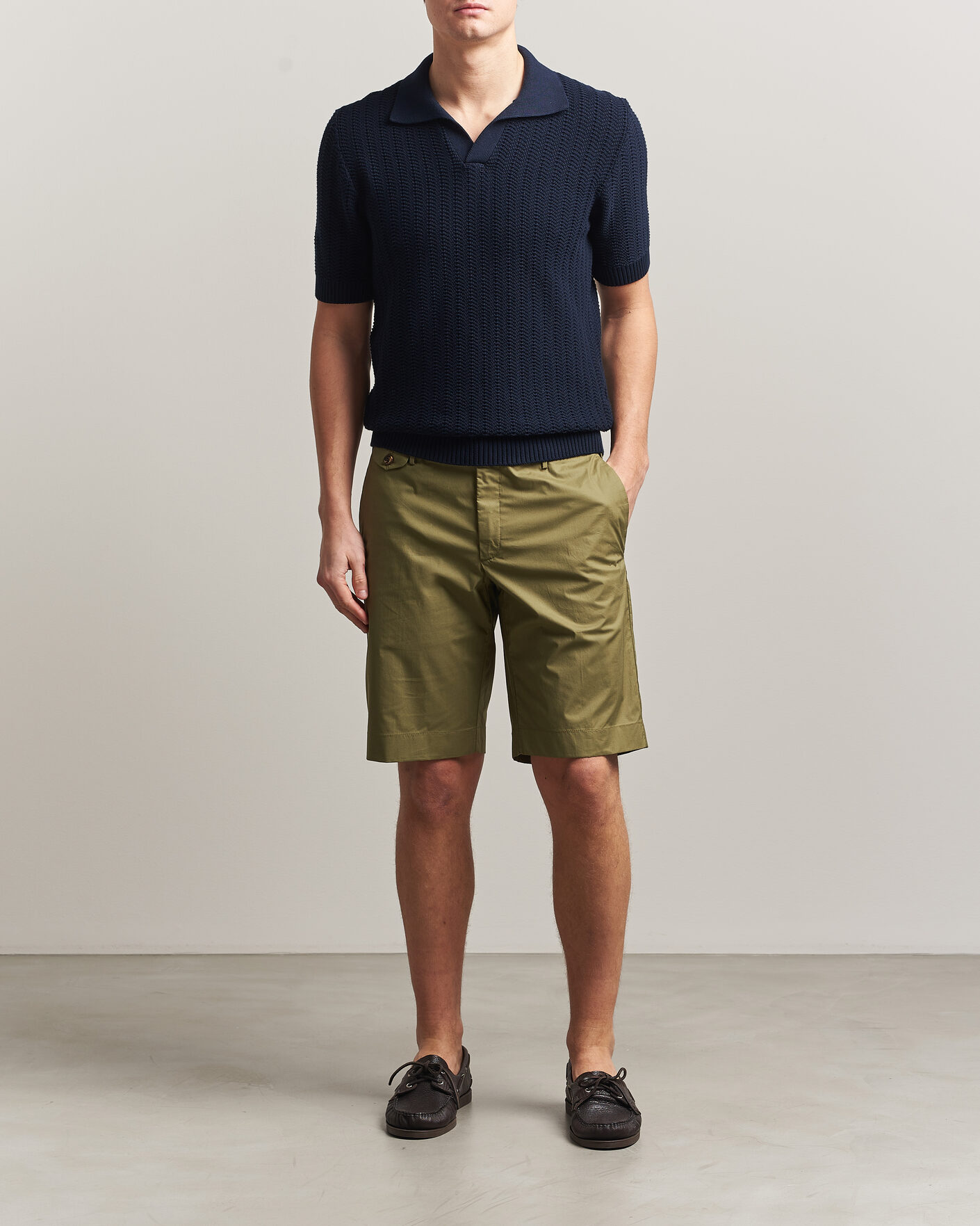 Uomini | Pantaloncini | Incotex | Cotton Poplin Shorts Olive