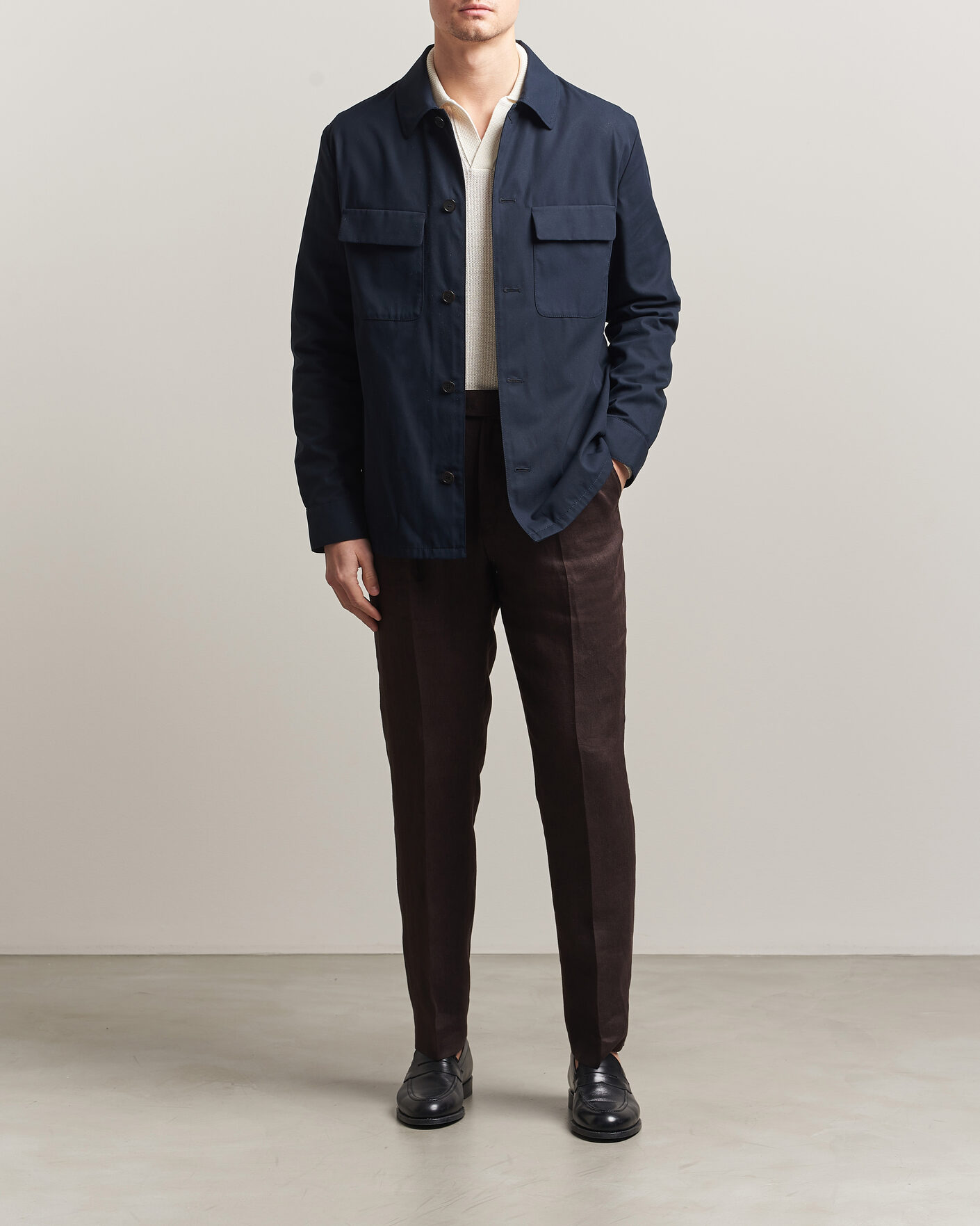 Uomini | Camicie | Incotex | Ice Cotton Twill Overshirt Navy