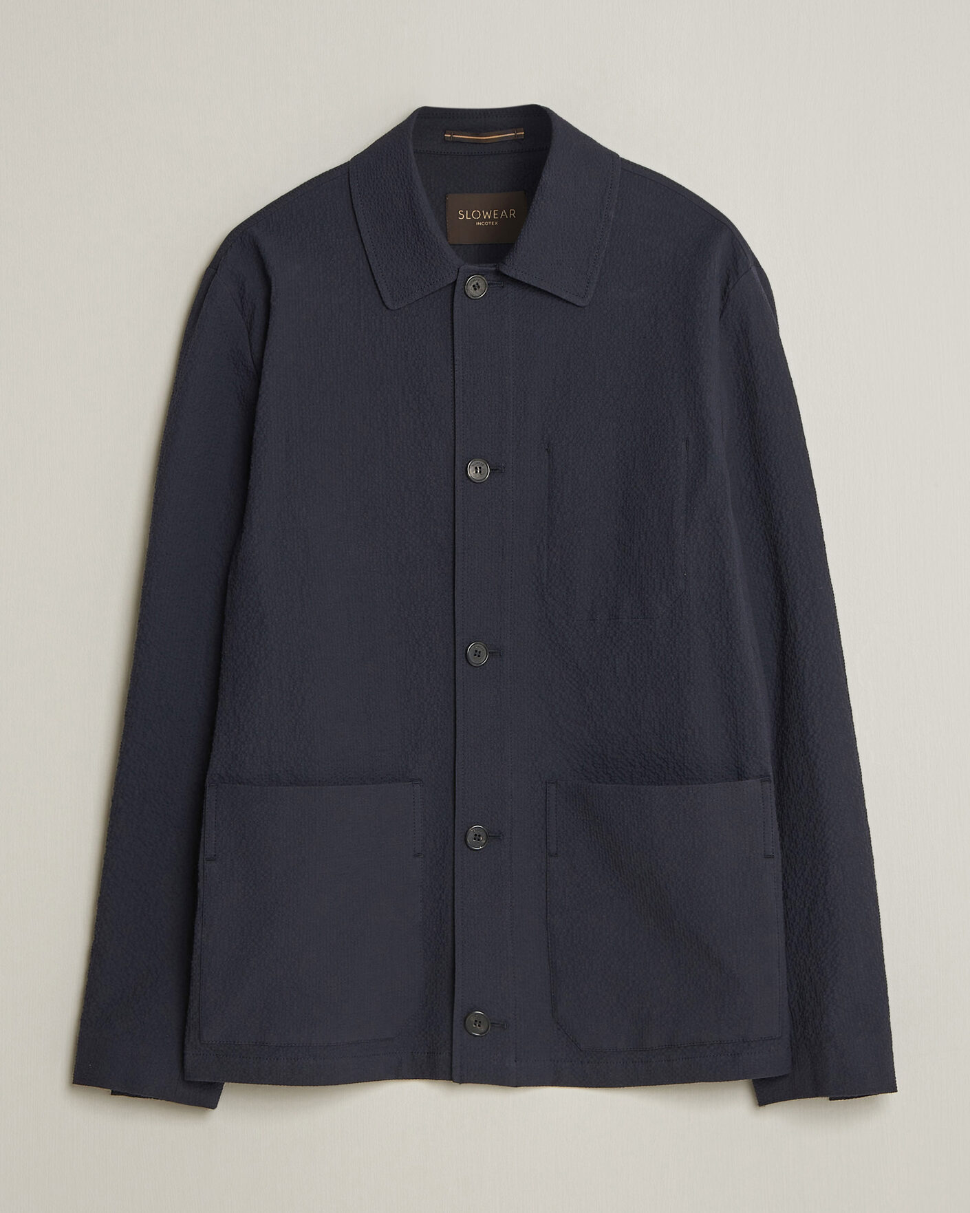 Uomini | Giacche | Incotex | Seersucker Cotton/Silk Chore Jacket Navy