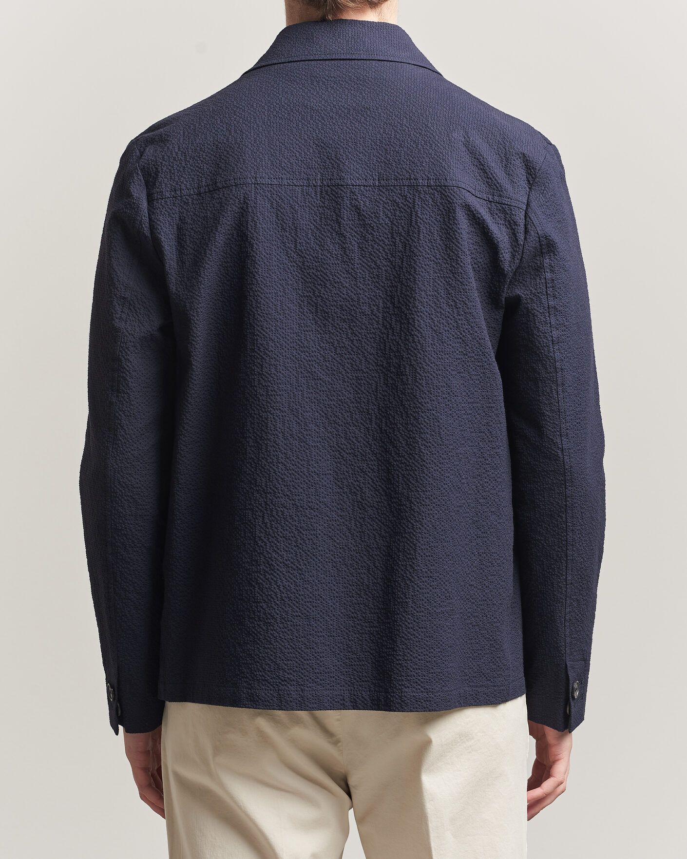 Uomini | Giacche | Incotex | Seersucker Cotton/Silk Chore Jacket Navy