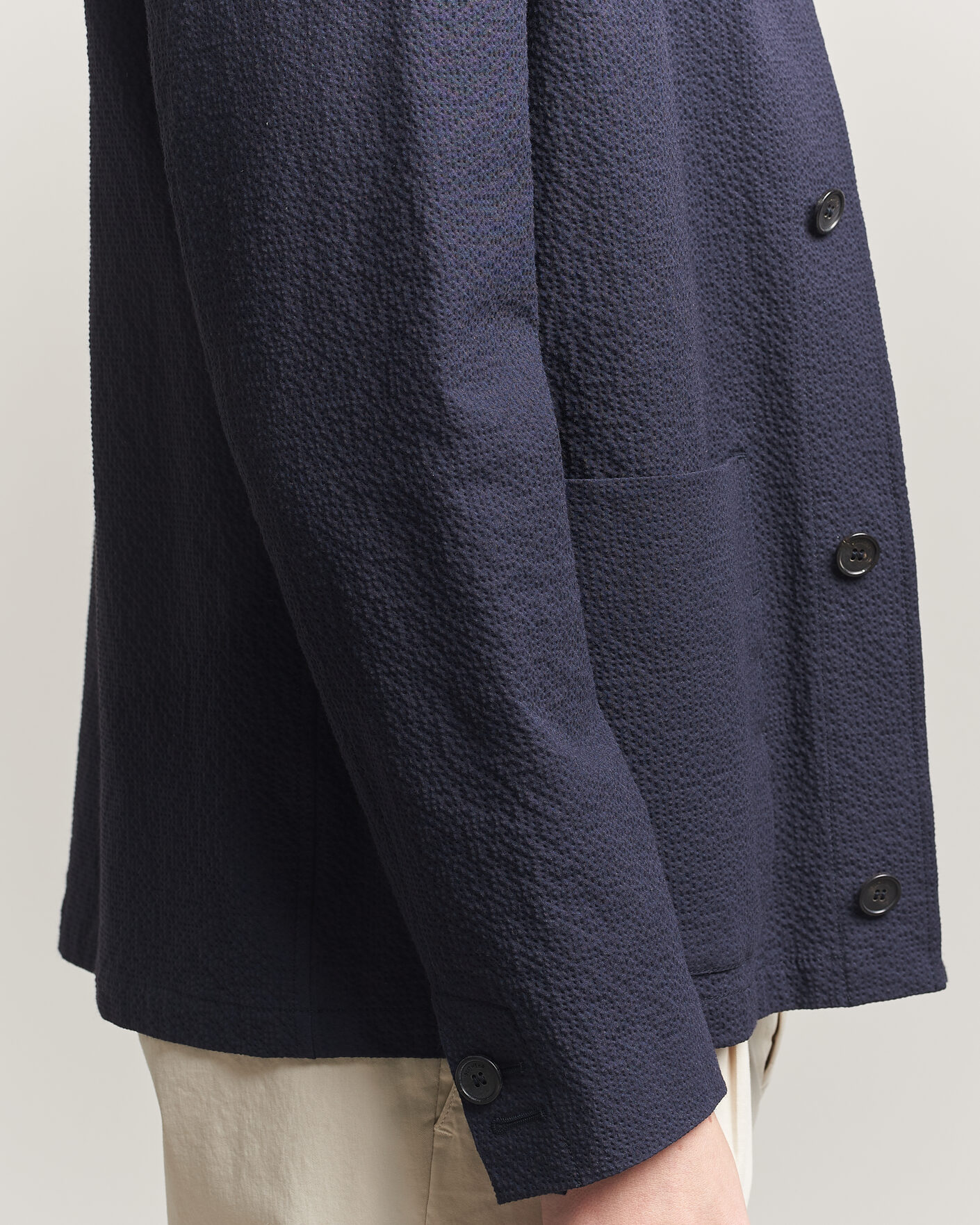 Uomini | Giacche | Incotex | Seersucker Cotton/Silk Chore Jacket Navy
