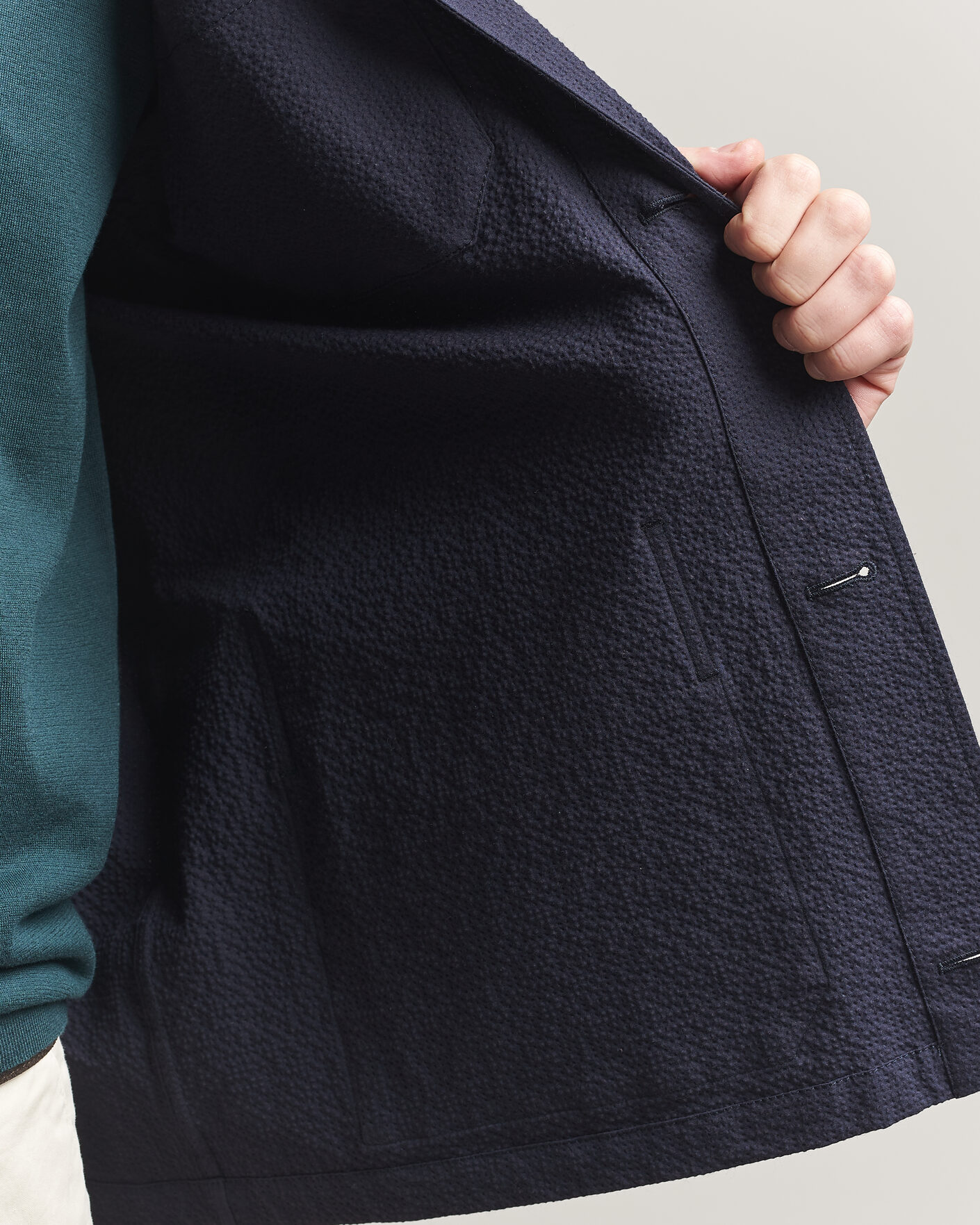 Uomini | Giacche | Incotex | Seersucker Cotton/Silk Chore Jacket Navy