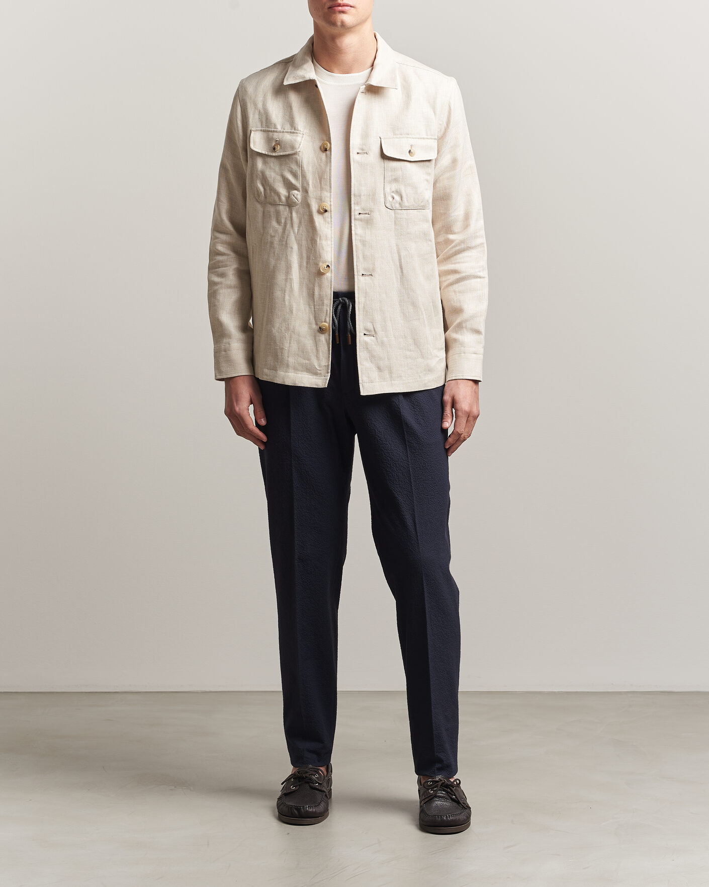 Uomini | Pantaloni | Incotex | Tapered Fit Seersucker Pants Navy