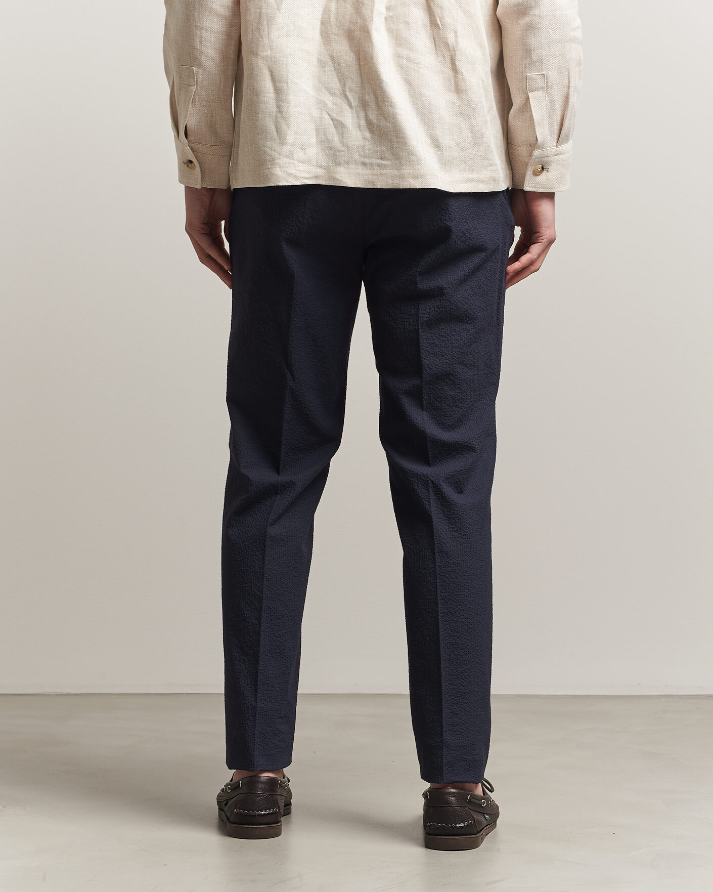 Uomini | Pantaloni | Incotex | Tapered Fit Seersucker Pants Navy
