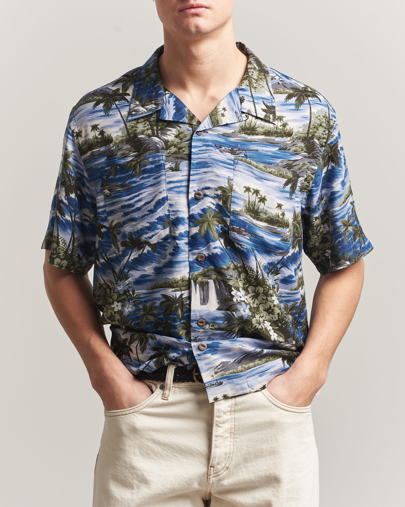 Uomini | Camicie | RRL | Printed Camp Shirt Blue