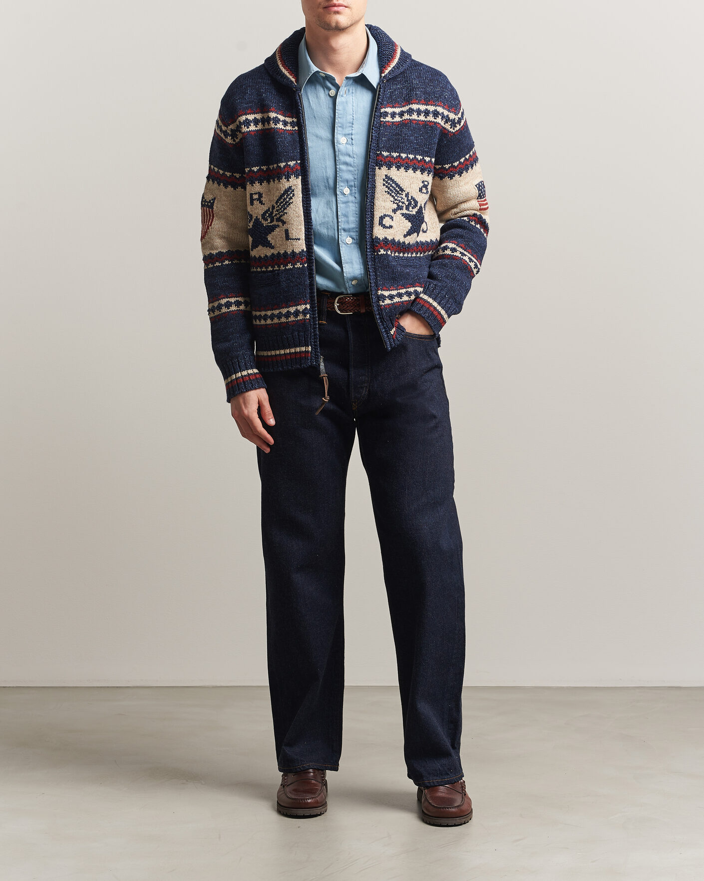 Uomini | Maglieria | RRL | Jacquard Shawl Cardigan Indigo