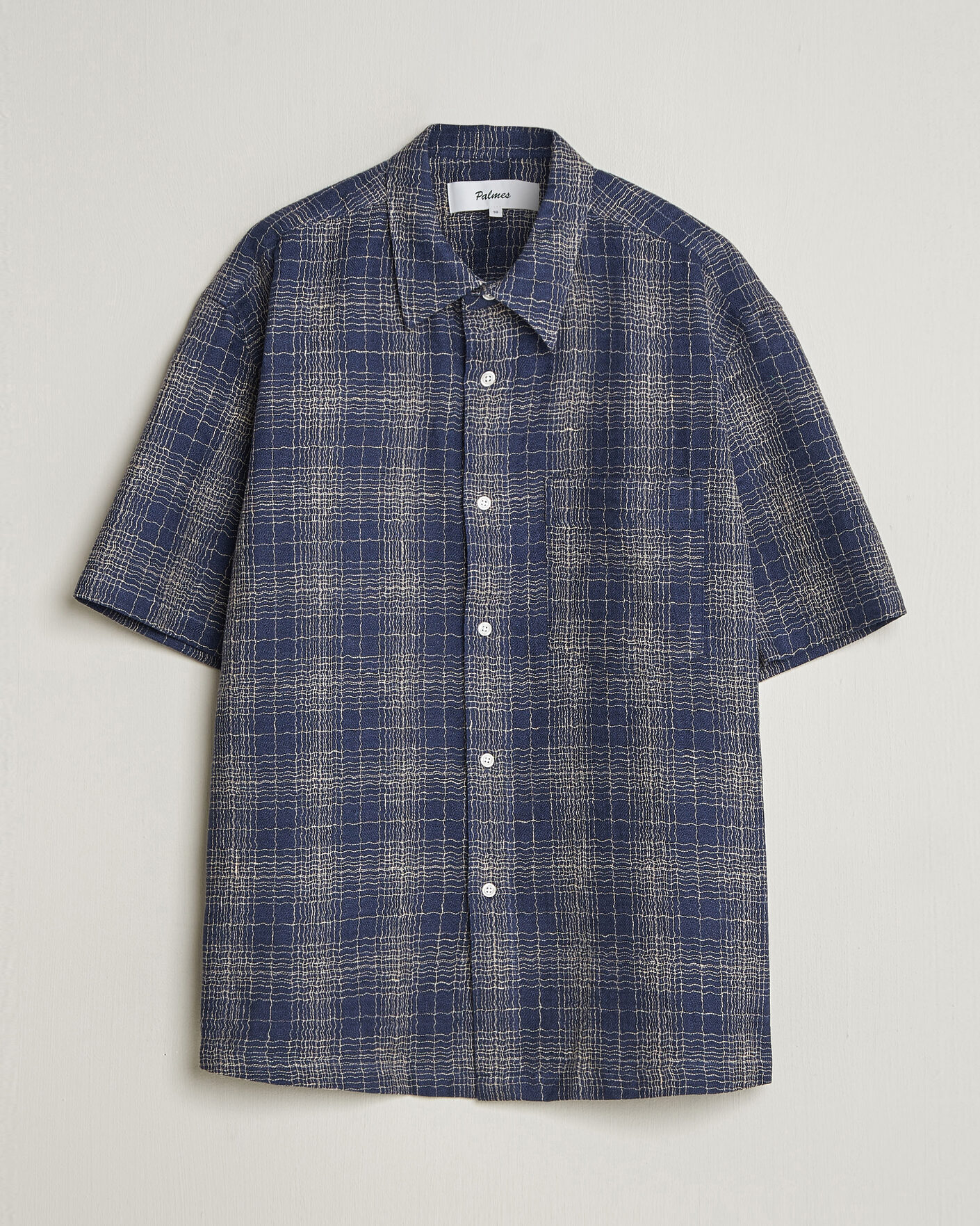 Uomini | Camicie | Palmes | Cotton/Linen Short Sleeve Shirt Navy Check