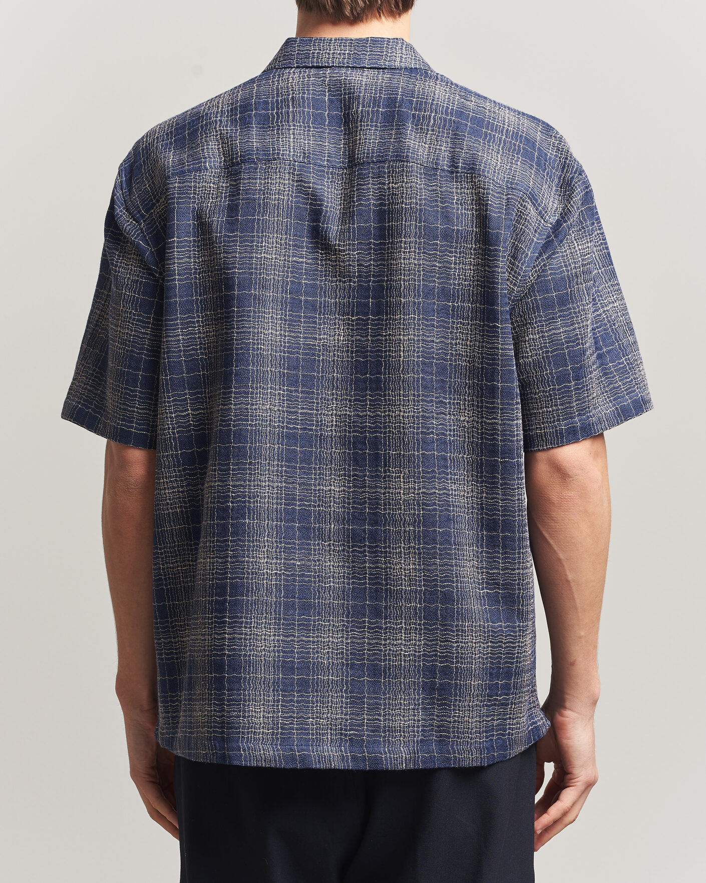 Uomini | Camicie | Palmes | Cotton/Linen Short Sleeve Shirt Navy Check