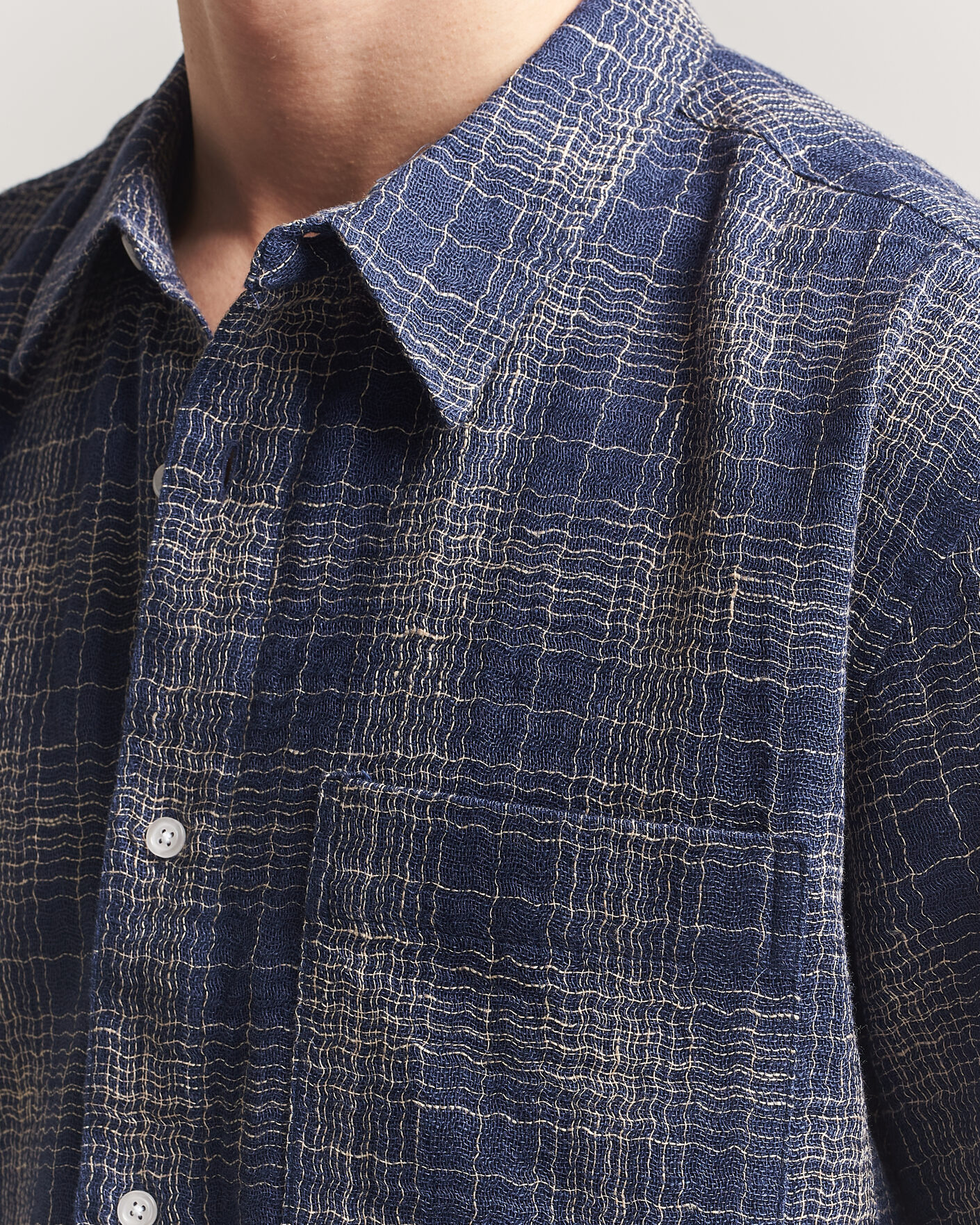 Uomini | Camicie | Palmes | Cotton/Linen Short Sleeve Shirt Navy Check