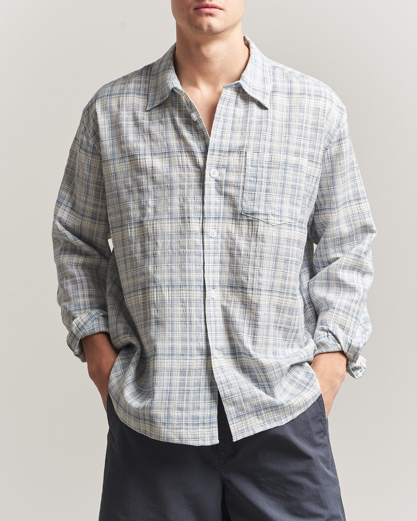 Uomini | Camicie | Palmes | Cotton/Linen Shirt Light Blue Check
