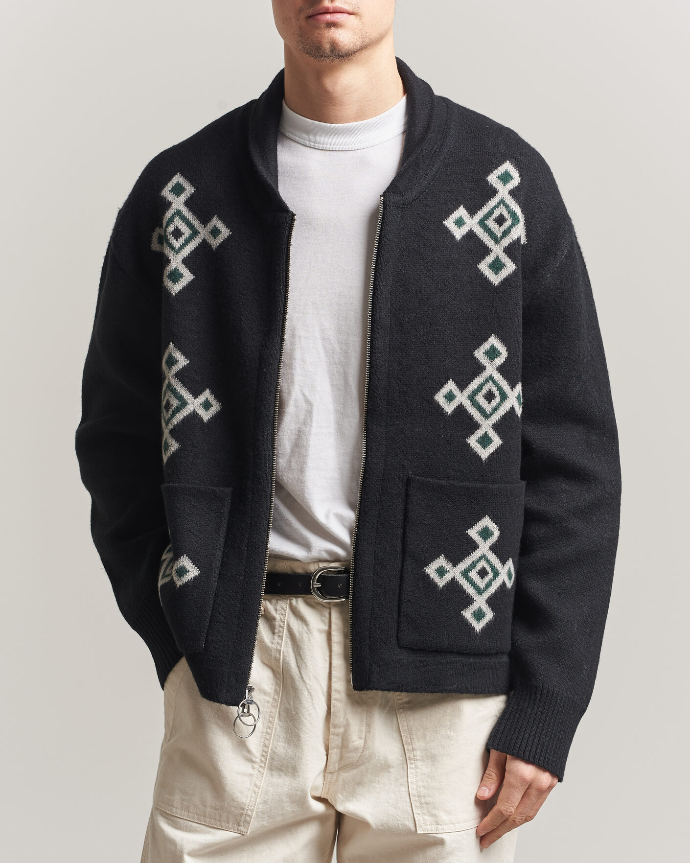 Uomini | Maglieria | Pendleton | Jacquard Motif Zip Cardigan Midnight