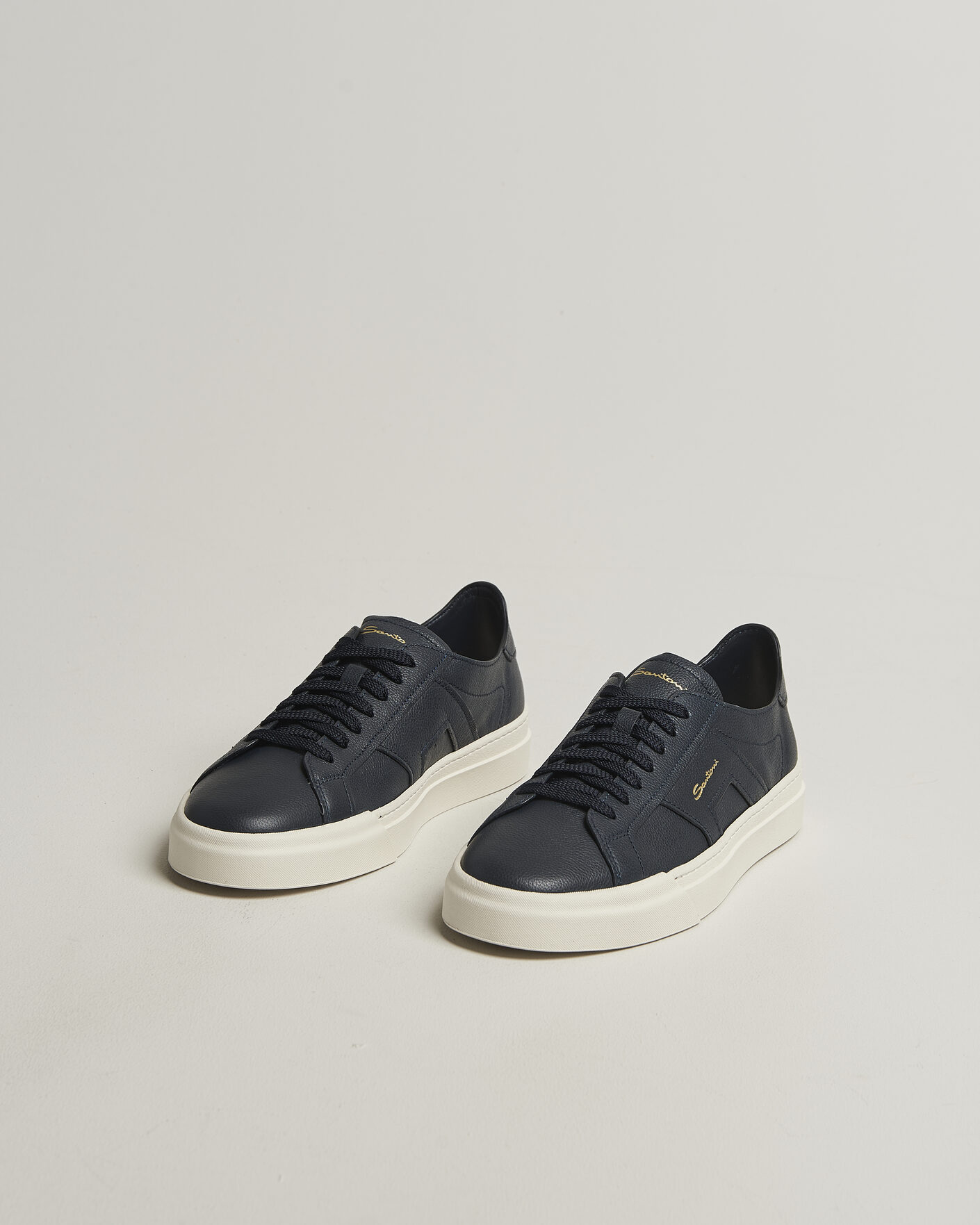 Uomini | Sneakers | Santoni | Double Buckle Sneakers Navy Calf