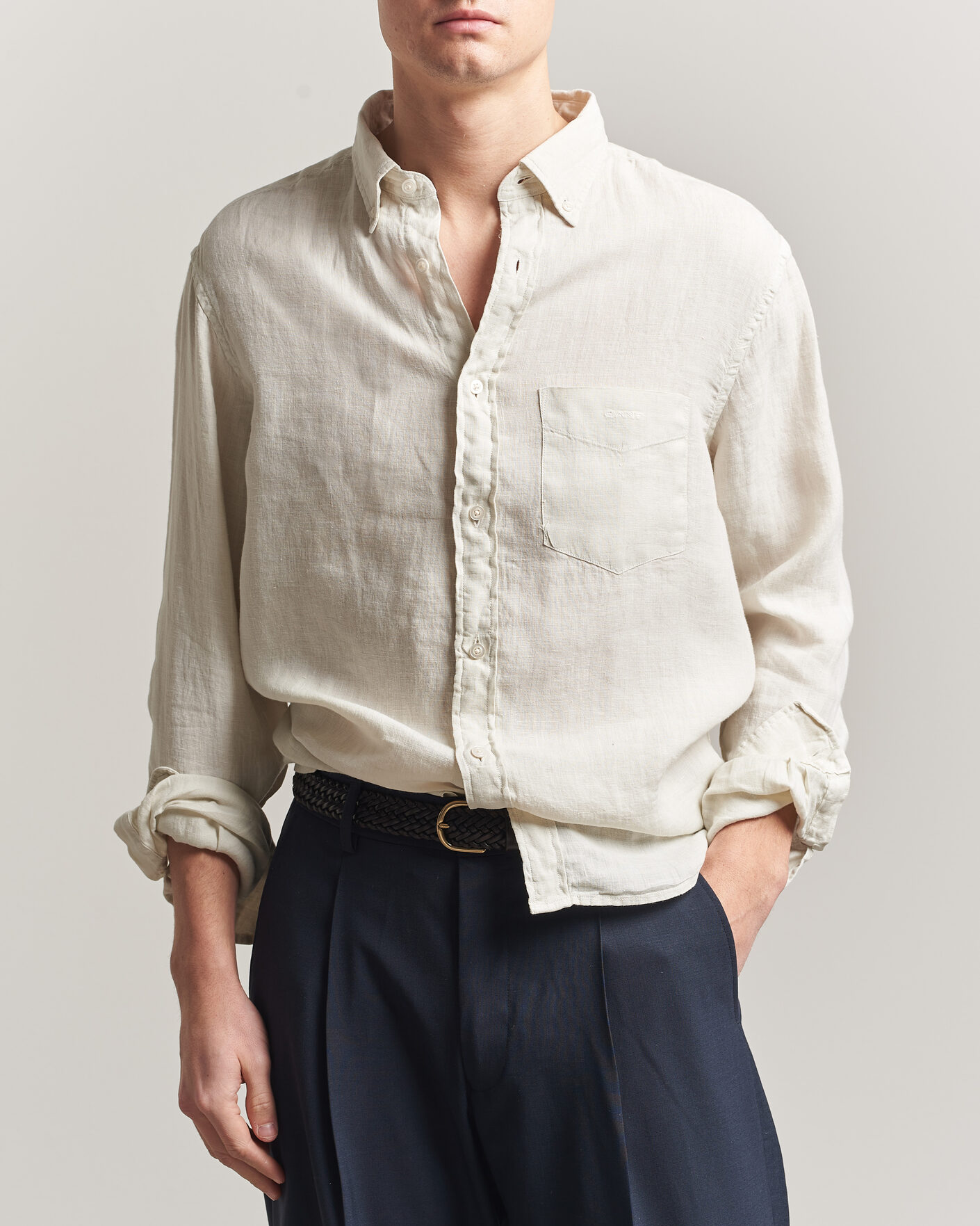 Uomini | Camicie | Gant | Regular Fit Garment Dyed Linen Shirt Sand