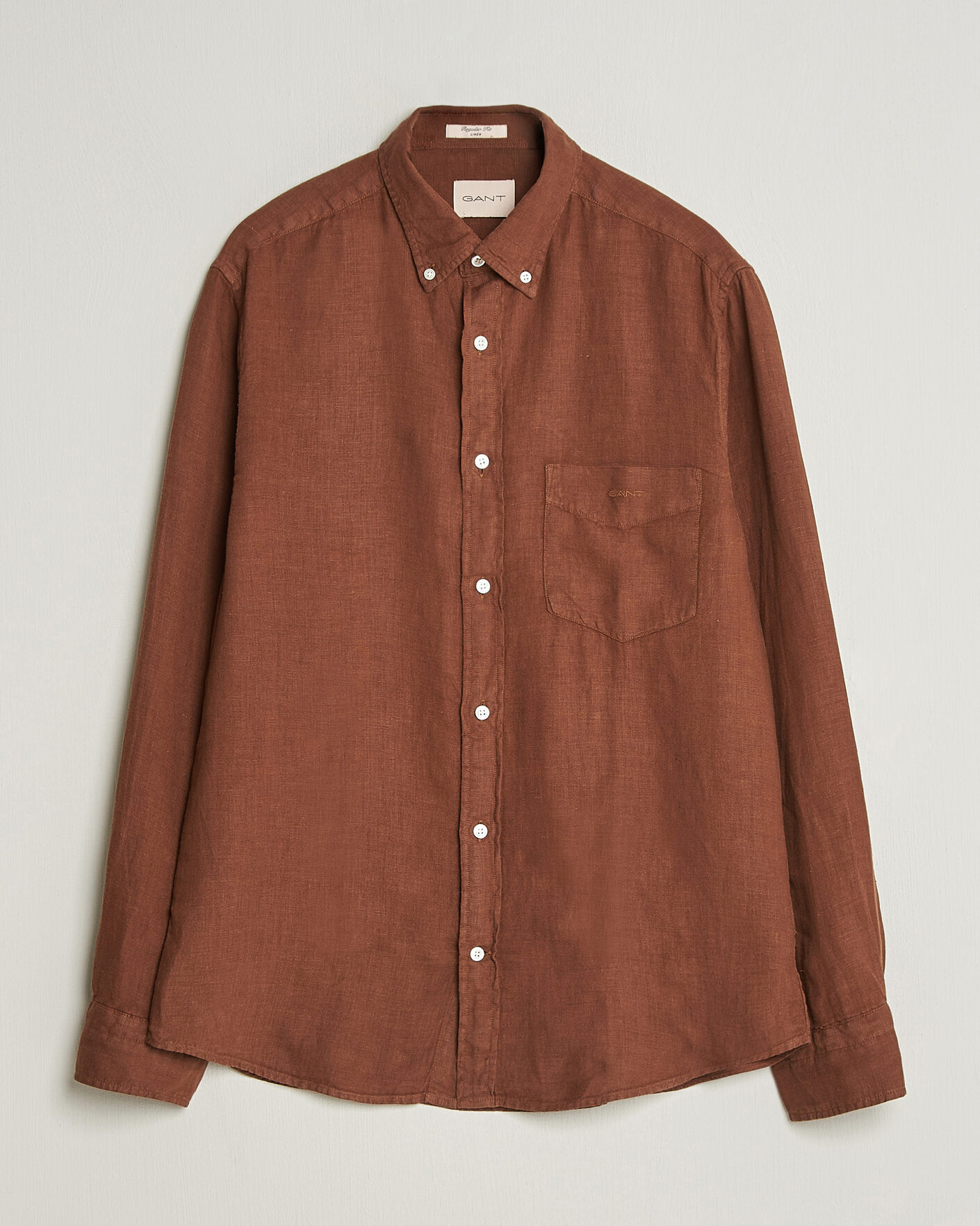 Uomini | Camicie | Gant | Regular Fit Garment Dyed Linen Shirt Mahogany Brown