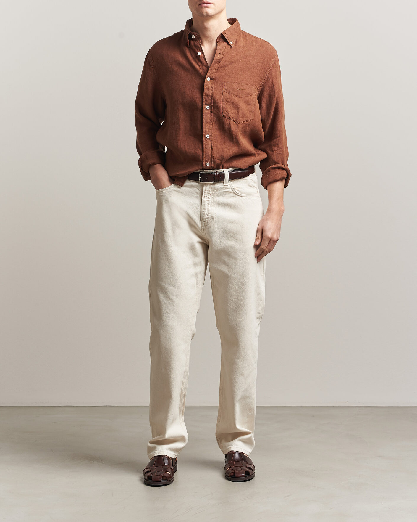 Uomini | Camicie | Gant | Regular Fit Garment Dyed Linen Shirt Mahogany Brown