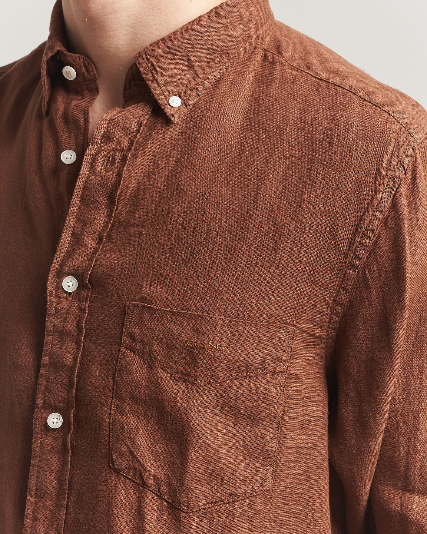 Uomini | Camicie | Gant | Regular Fit Garment Dyed Linen Shirt Mahogany Brown