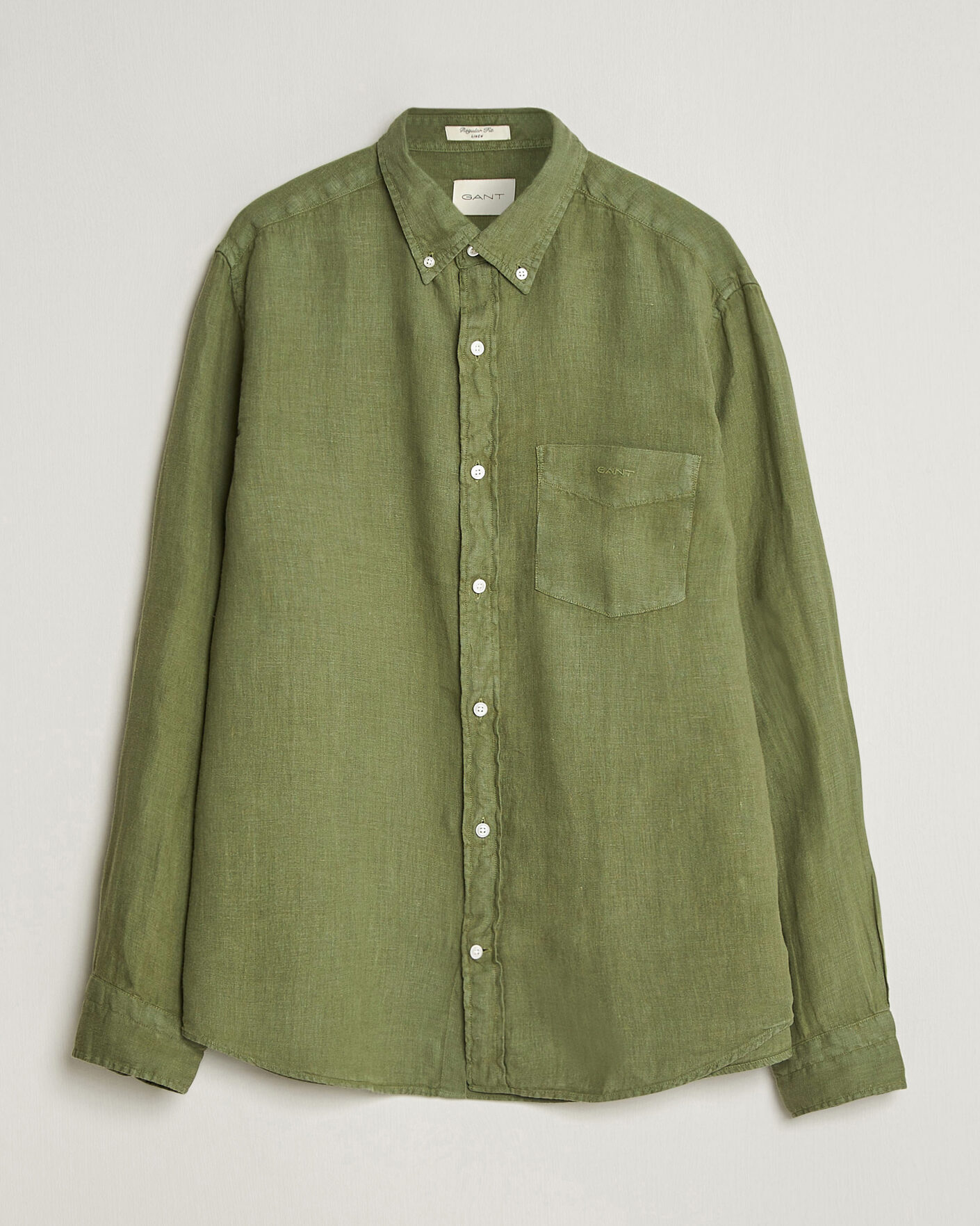 Uomini | Camicie | Gant | Regular Fit Garment Dyed Linen Shirt Dry Herb Green
