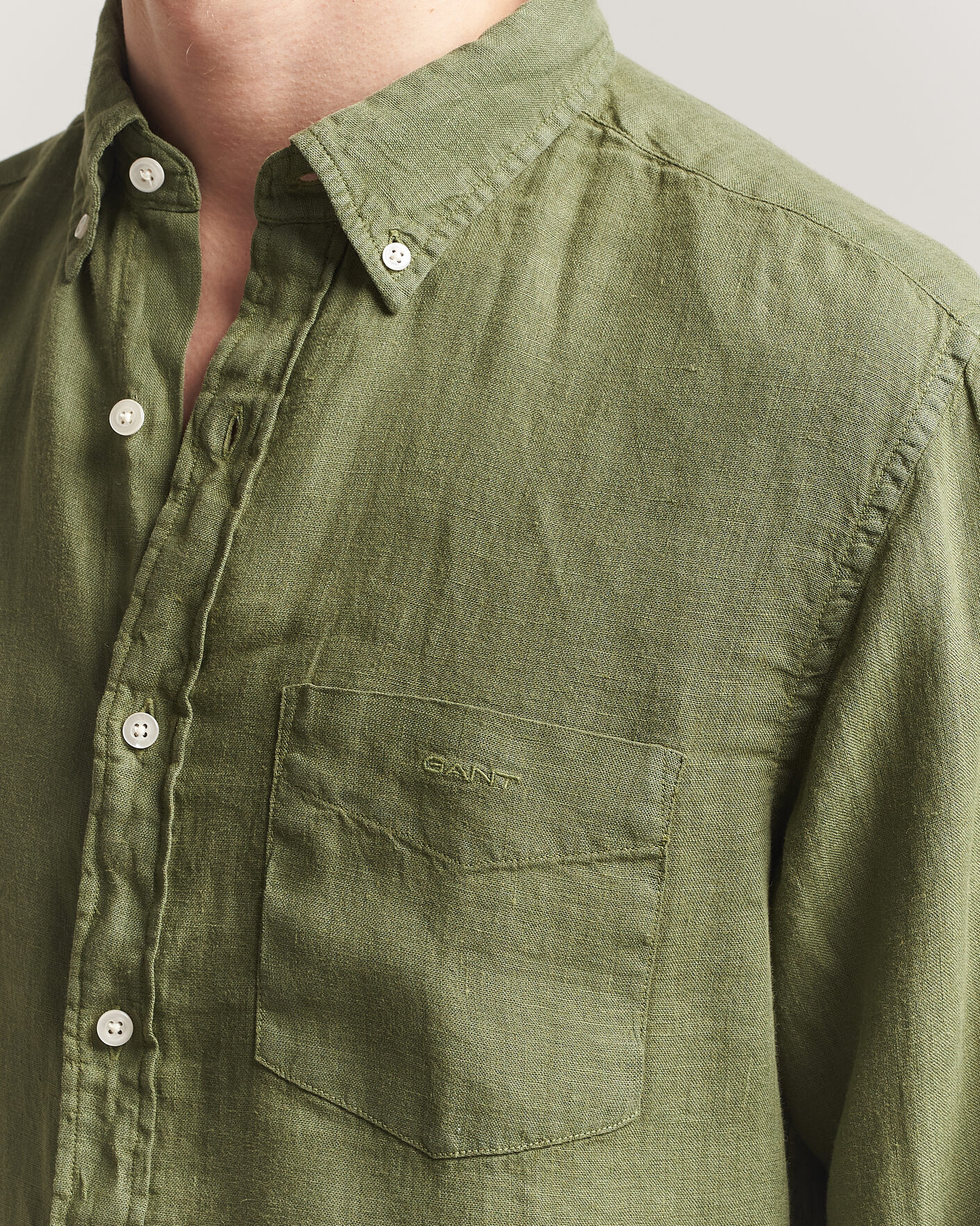 Uomini | Camicie | Gant | Regular Fit Garment Dyed Linen Shirt Dry Herb Green