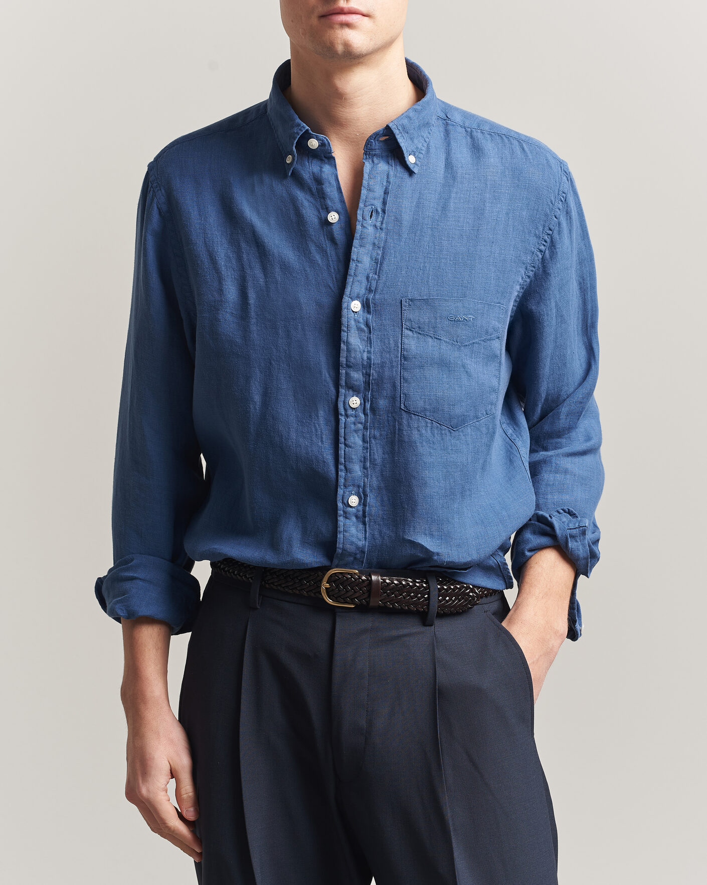 Uomini | Camicie | Gant | Regular Fit Garment Dyed Linen Shirt Vintage Blue