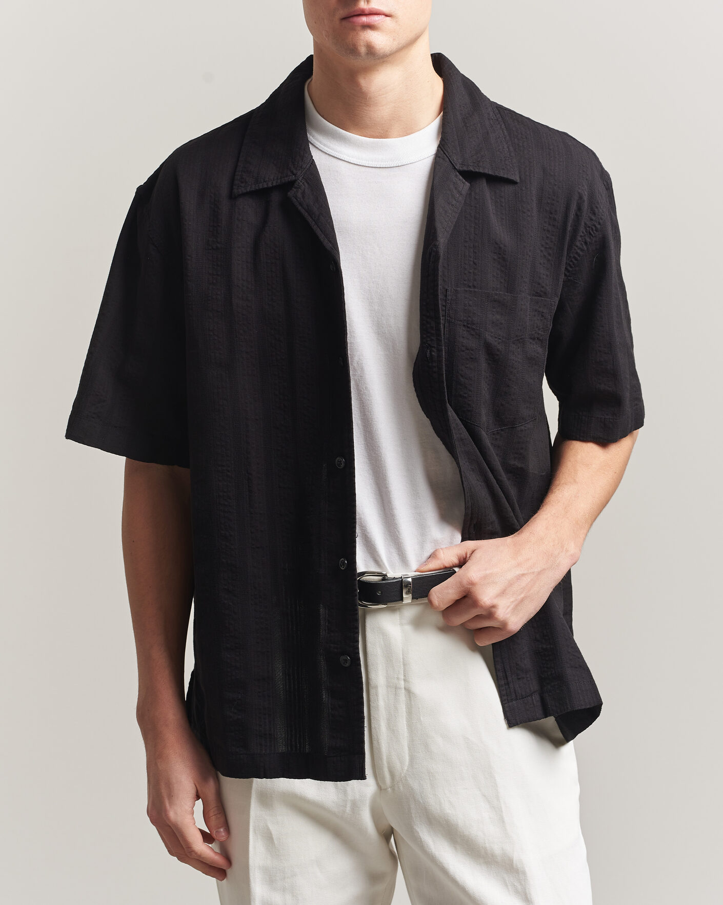 Uomini | Camicie | Gant | Relaxed Fit Dobby Striped Camp Shirt Black